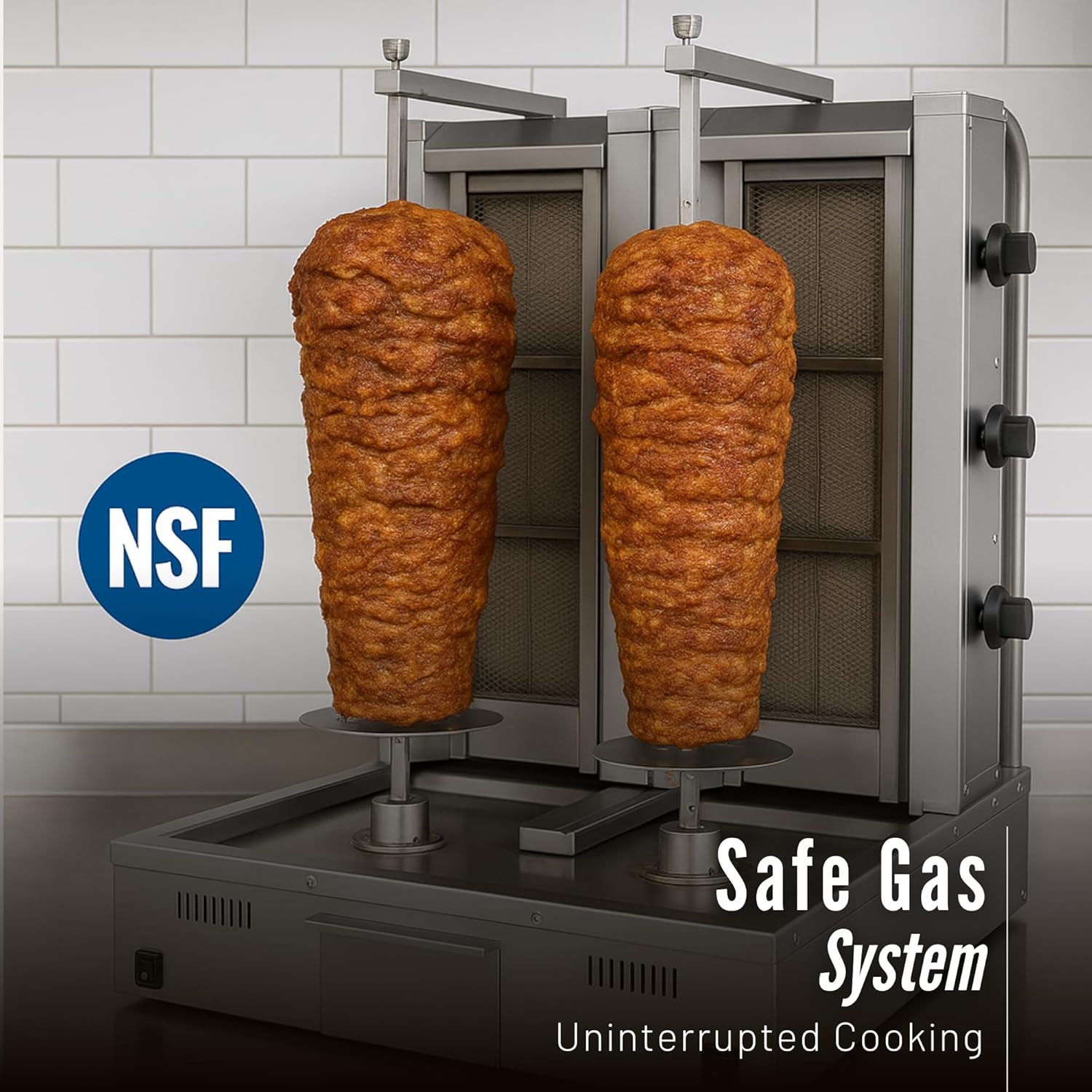 Doner Kebab Machine Shawarma 3 Burner Gas Vertical Rotisserie Grill Cooker