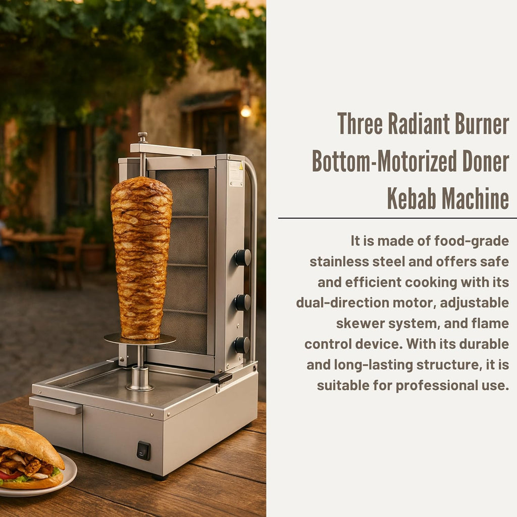 Doner Kebab Machine Shawarma 3 Burner Gas Vertical Rotisserie Grill Cooker
