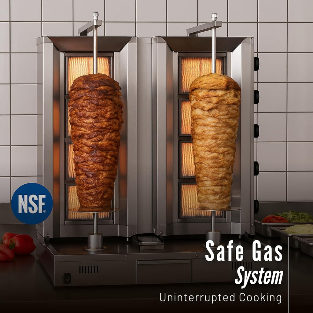 Double Bottom Doner Kebab Machine Shawarma 5+5 Burner Burner Gas Vertical Rotisserie Grill Cooker