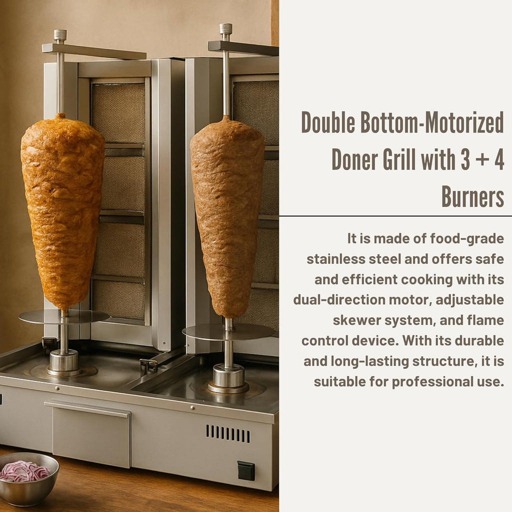 Double Bottom Doner Kebab Machine Shawarma 3+4 Burner Burner Gas Vertical Rotisserie Grill Cooker