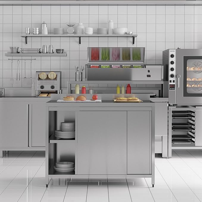 Commercial Kitchen Work Table with Backsplash and Under Shelf (55x23x33 inches)