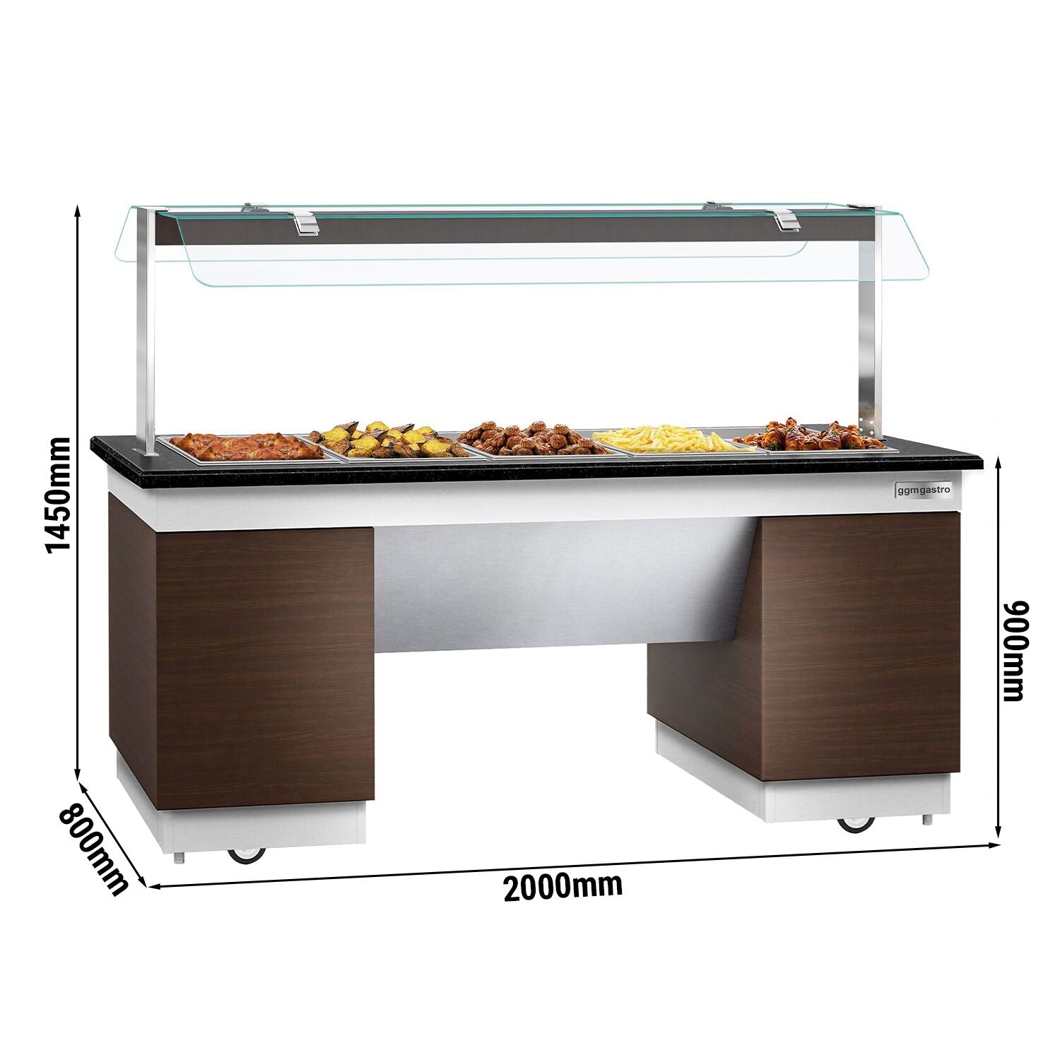 Hot Open Buffet counter dublin - 2000mm- Benmarili & Wheel - 5x Gn for 1/1