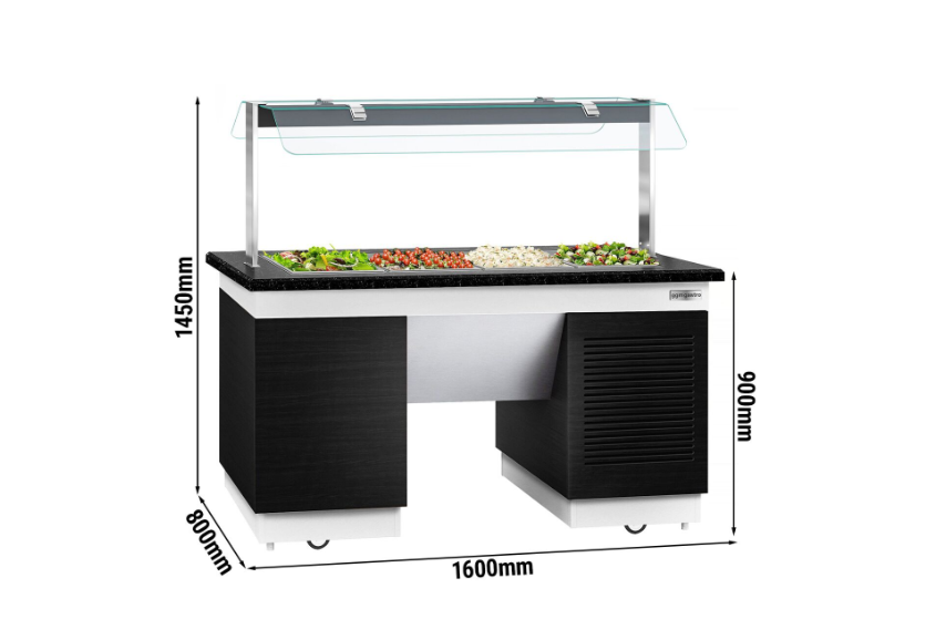Cold Open Buffet counter dublin- 1600mm- With cold pool & wheel- 4x GN 1/1