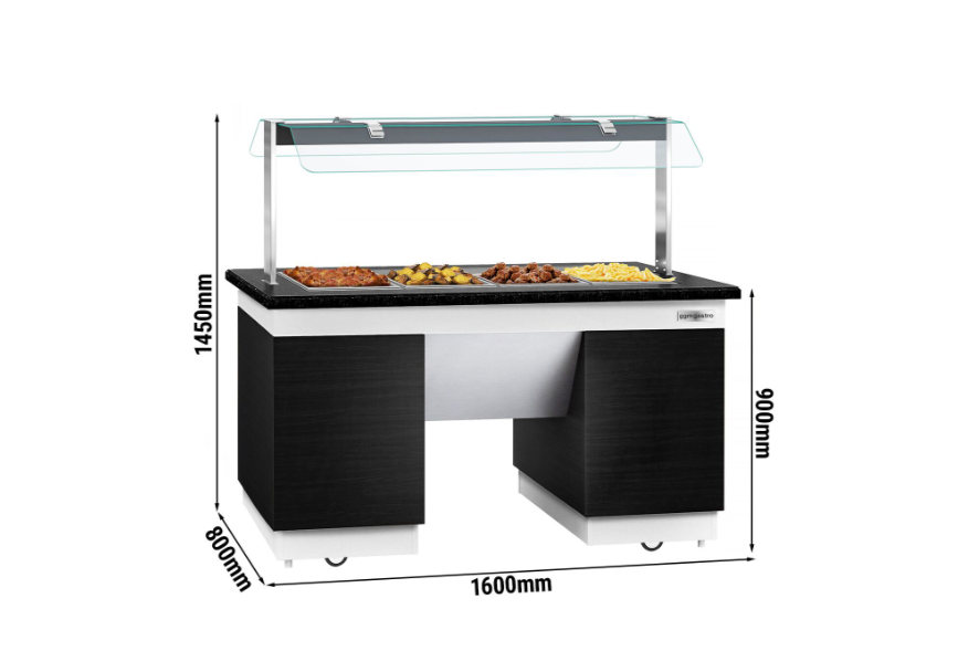 Hot Open Buffet counter dublin - 1600mm - for benmarili & wheel- 4x GN 1/1