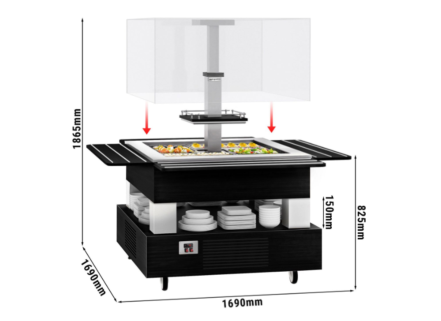 Cold salad bar dublin - 1600 mm - flat glass top