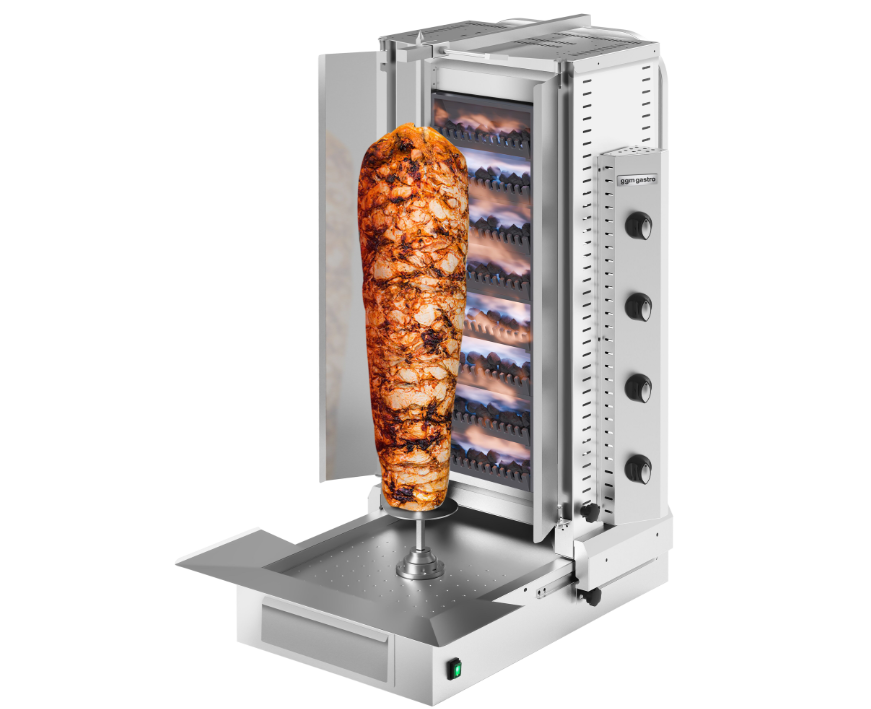 Gas Lava Stone Doner / Kebab Grill - 4 Radian - 2 Protective Plate Including