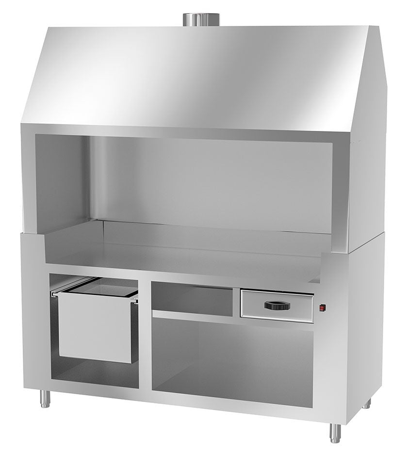 Intermediate bench for wood coal grill - Stainless Steel - 1.8 m