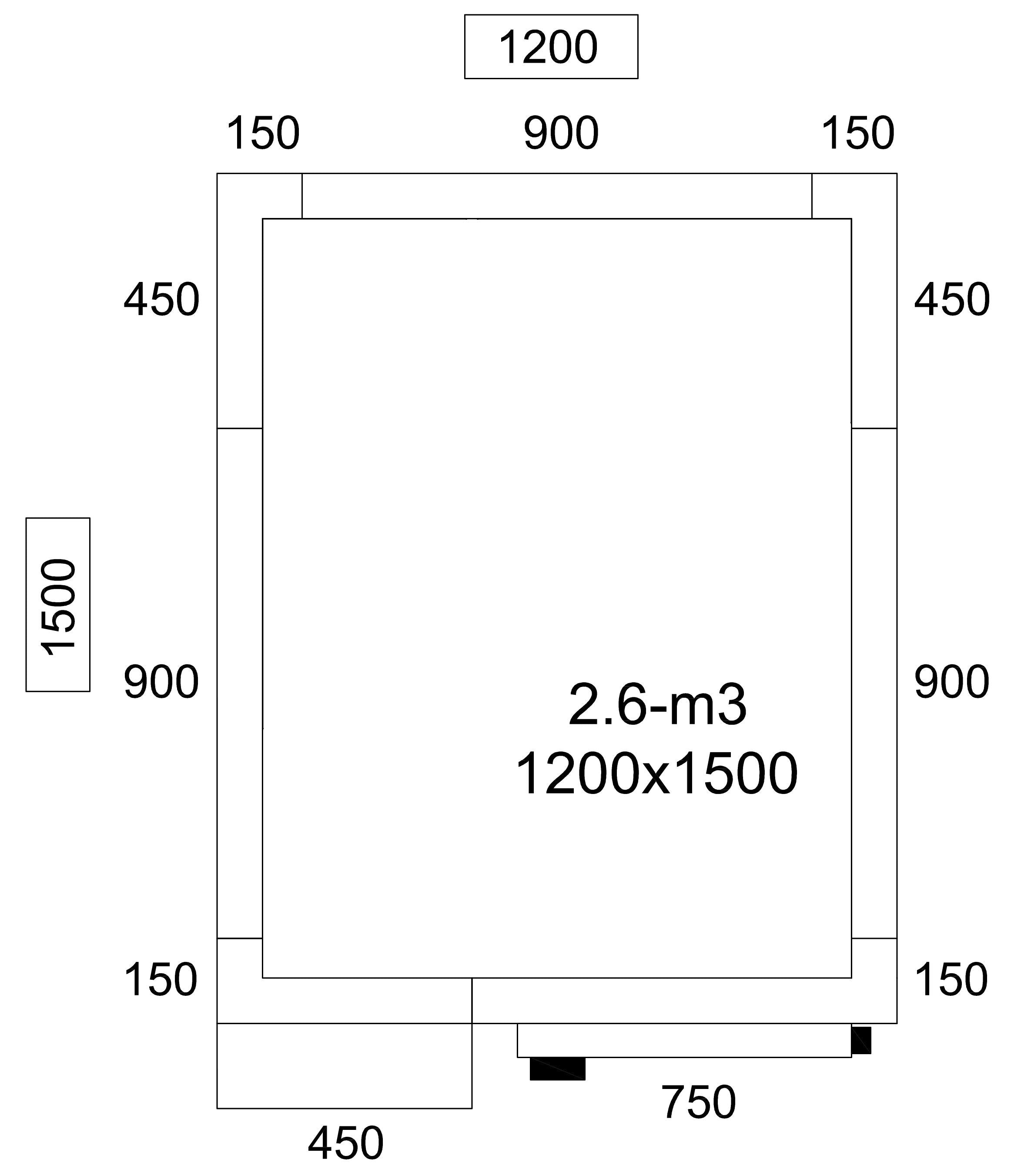 Cold Room - 1200x1500mm - 2,6m³ - Including cooling unit