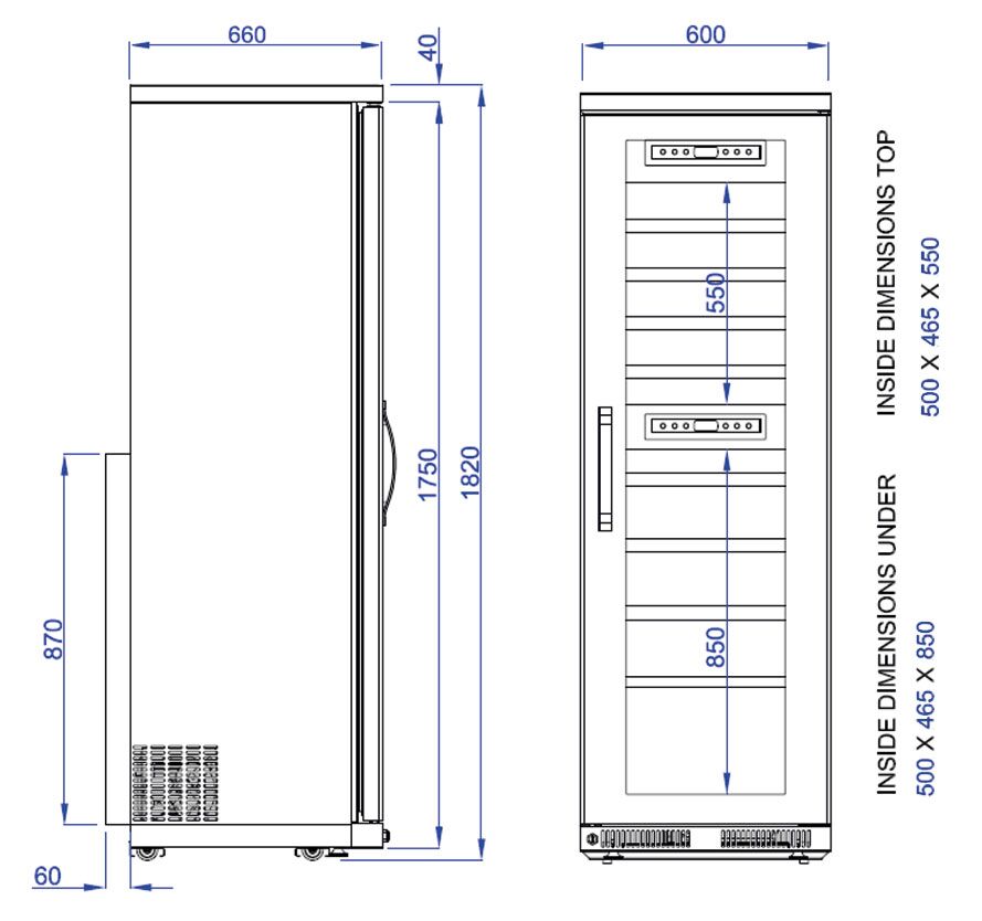Wine refrigerator - 2 climatic zone - 100 liters - max. 100 bottles