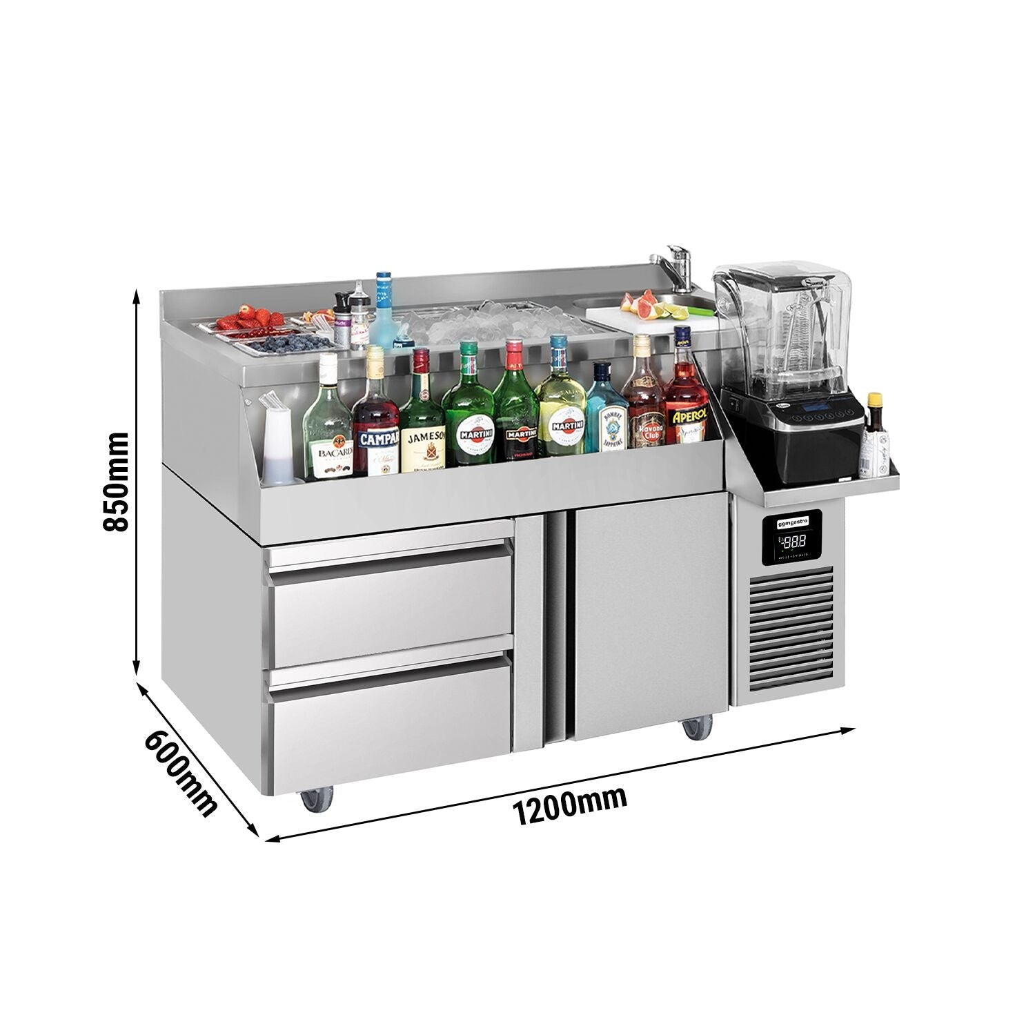 Bar type & soft drink refrigerator- 1200x600mm - 150 liters -1 door, 1 drawer 1/2 & shelf