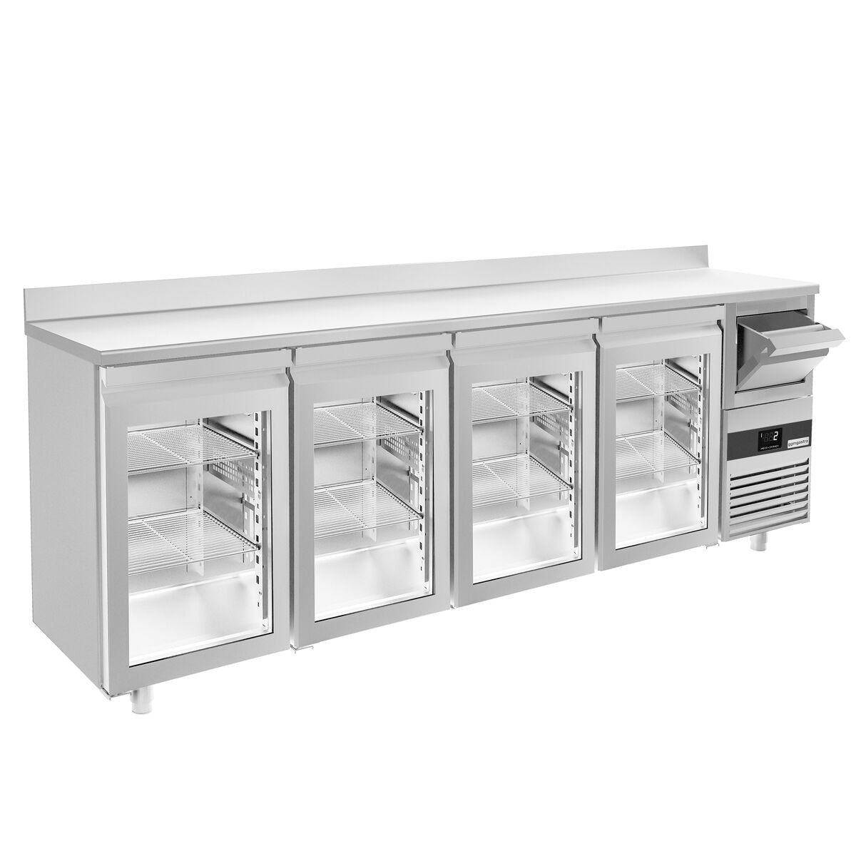 Bar type & soft drink refrigerator PremIum- 2690x600mm - 4 glass doors, back & telve bucket