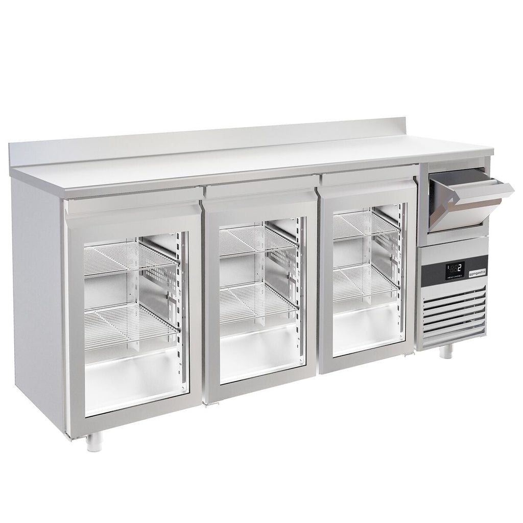 Bar type & soft drink refrigerator PremIum- 2130x600mm - 3 glass doors, back and telve bucket