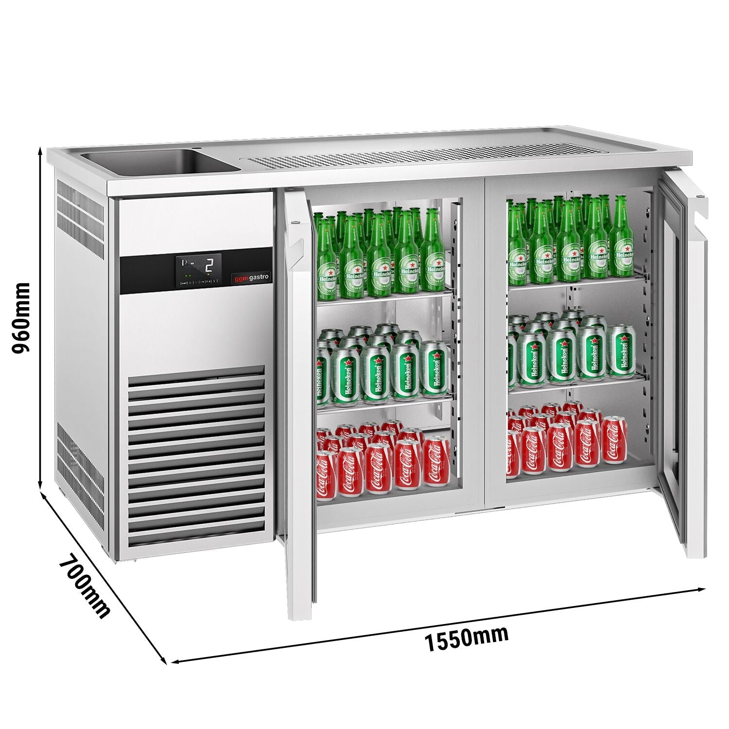 Beer counter premıum - 1550x700mm- 2 glass doors