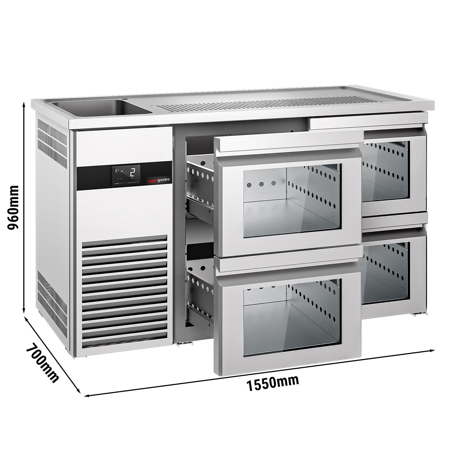 Beer counter premıum - 1550x700mm- 4 glass drawer