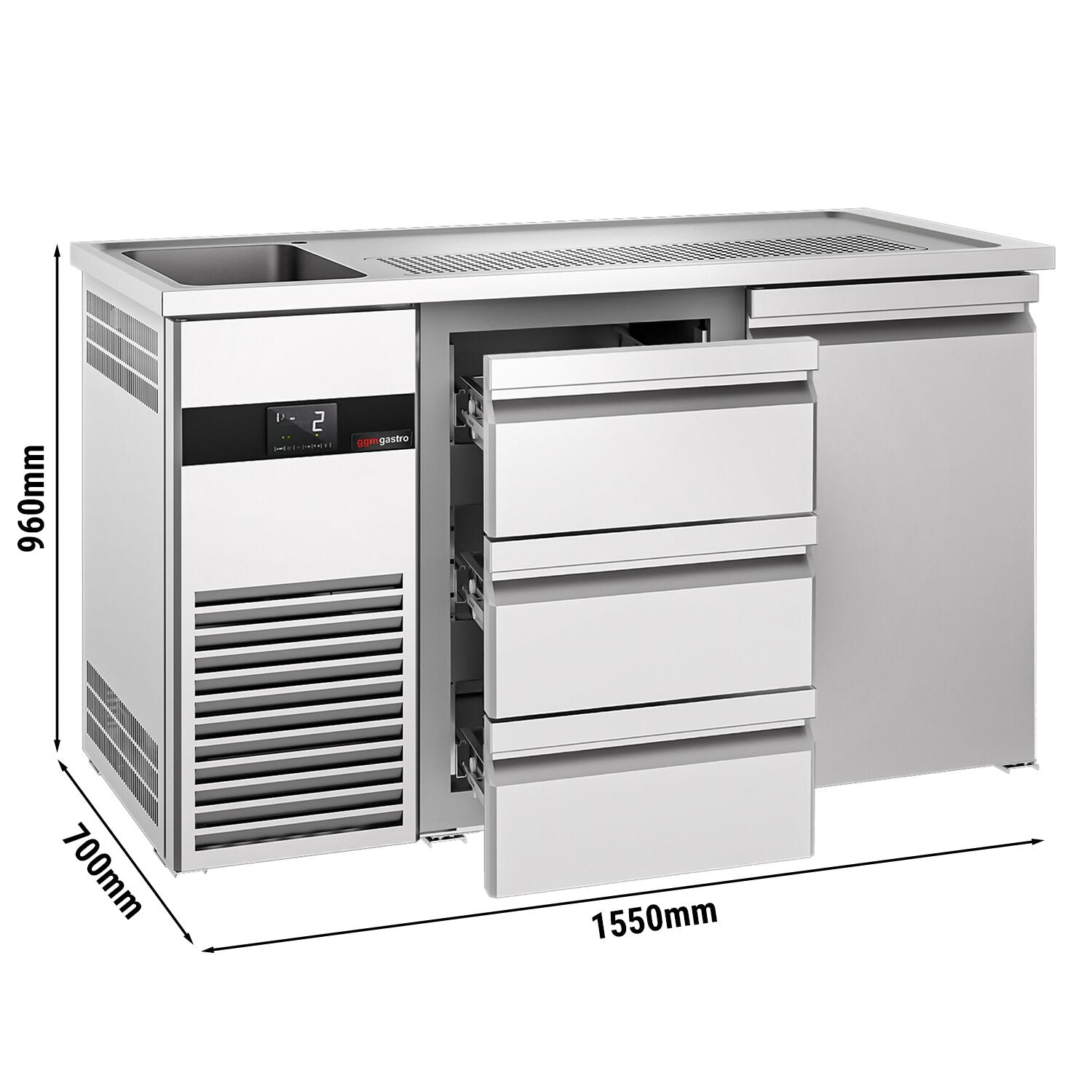 Beer counter premıum - 1550x700mm - 1 door and 3 drawers