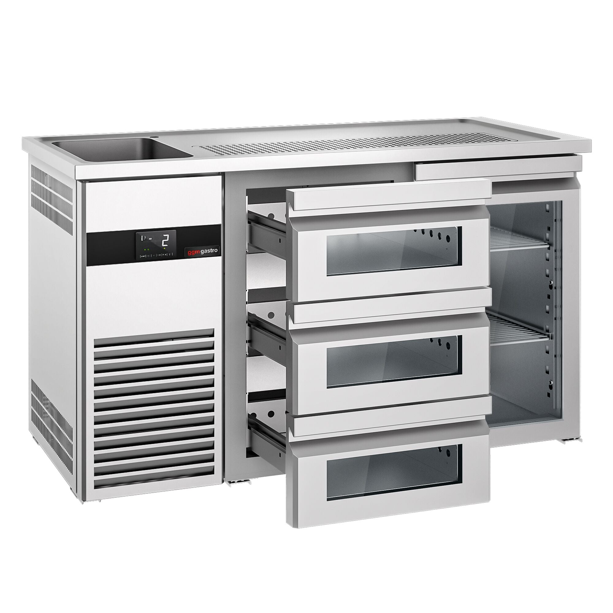 Beer counter premium - 1550x700mm- 1 glass door and 3 glass drawers