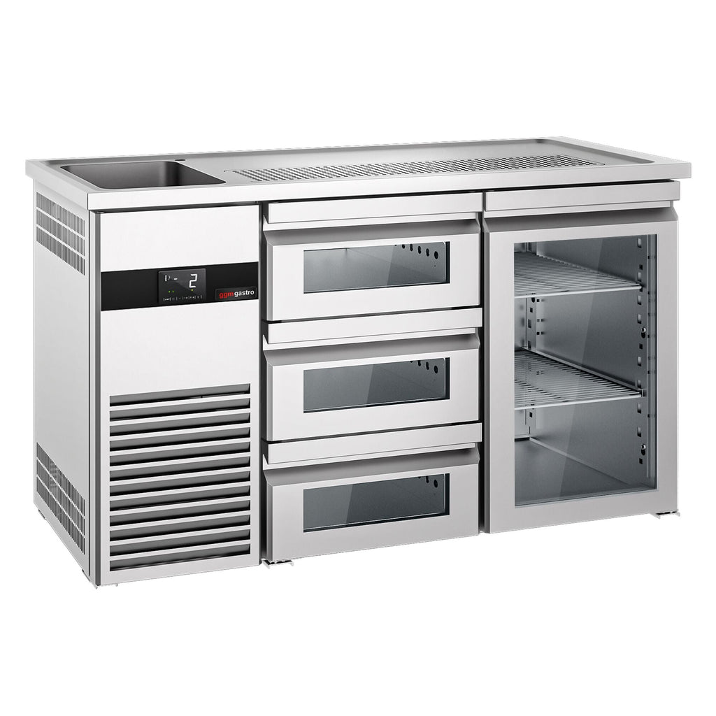 Beer counter premium - 1550x700mm- 1 glass door and 3 glass drawers