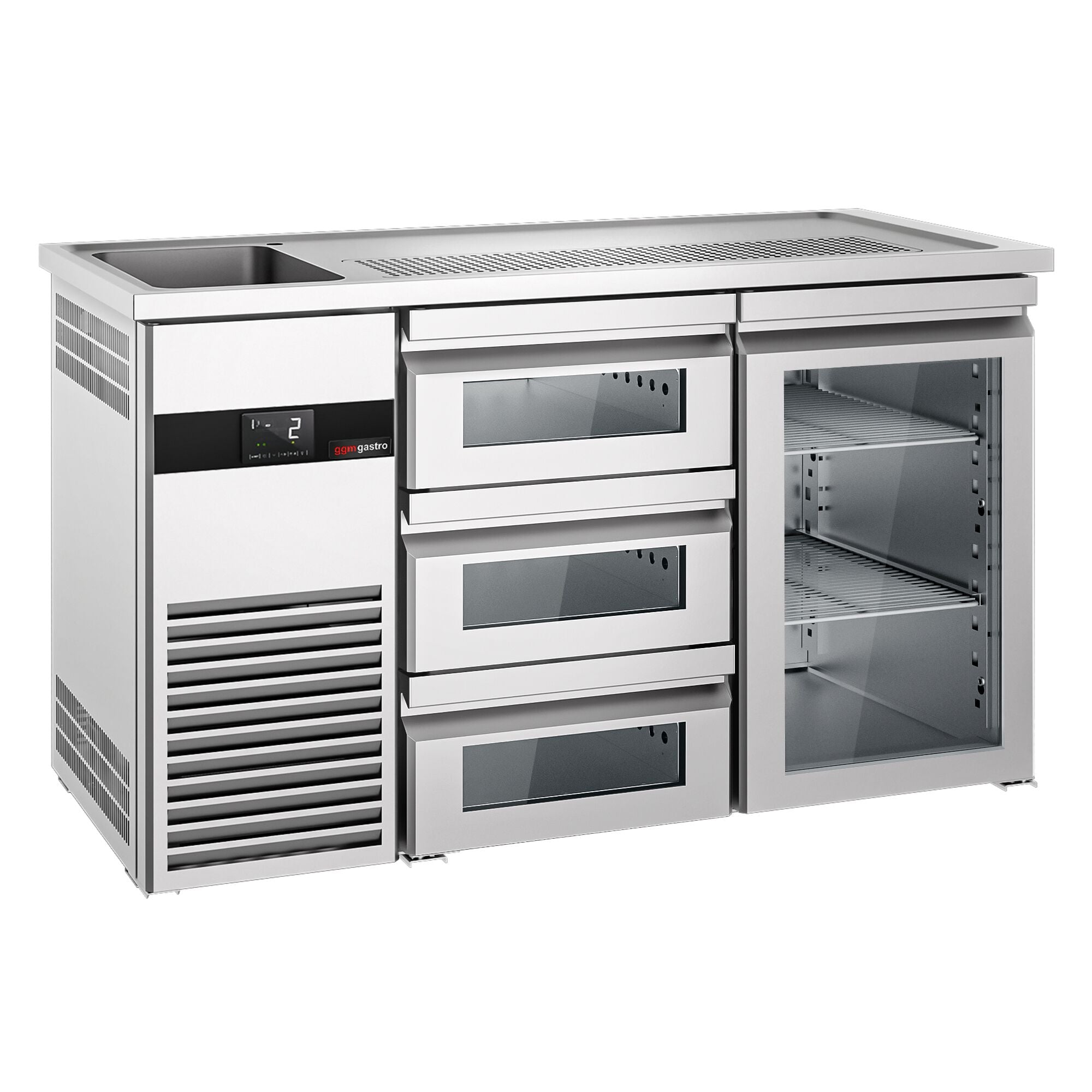Beer counter premium - 1550x700mm- 1 glass door and 3 glass drawers