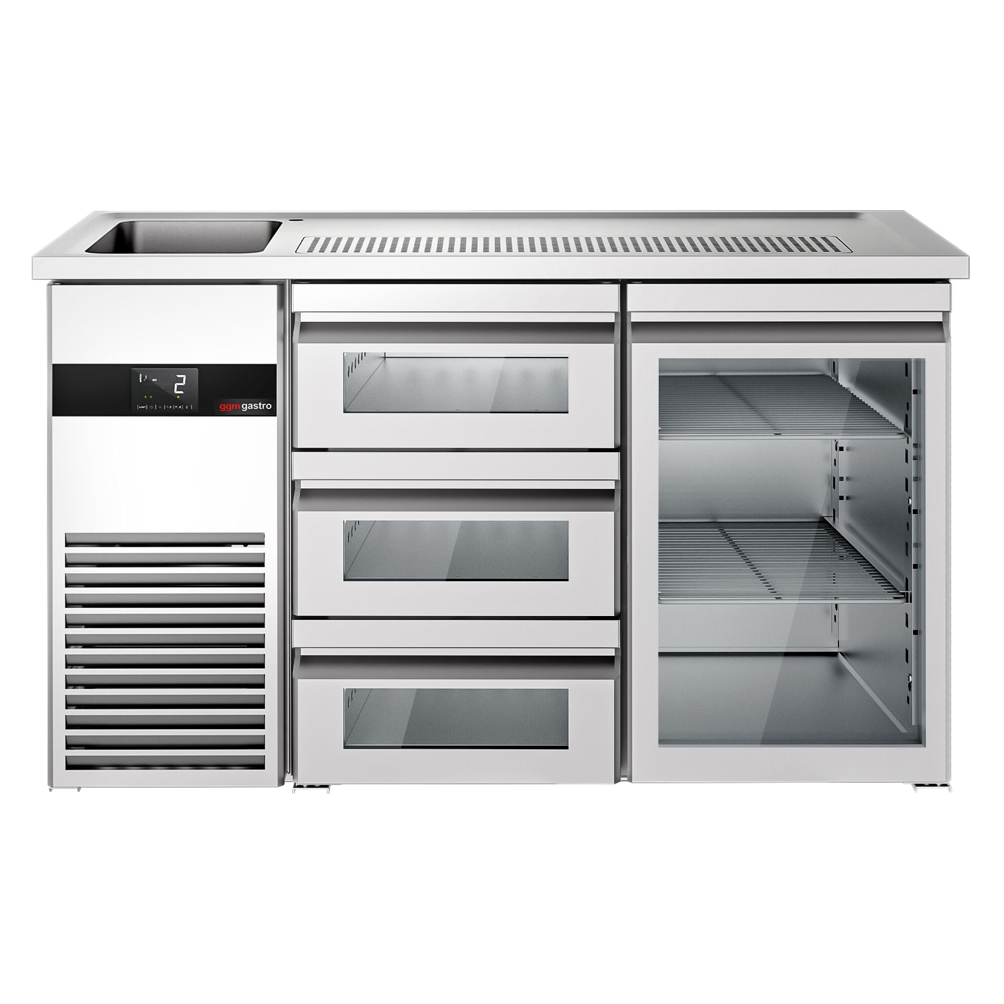 Beer counter premium - 1550x700mm- 1 glass door and 3 glass drawers
