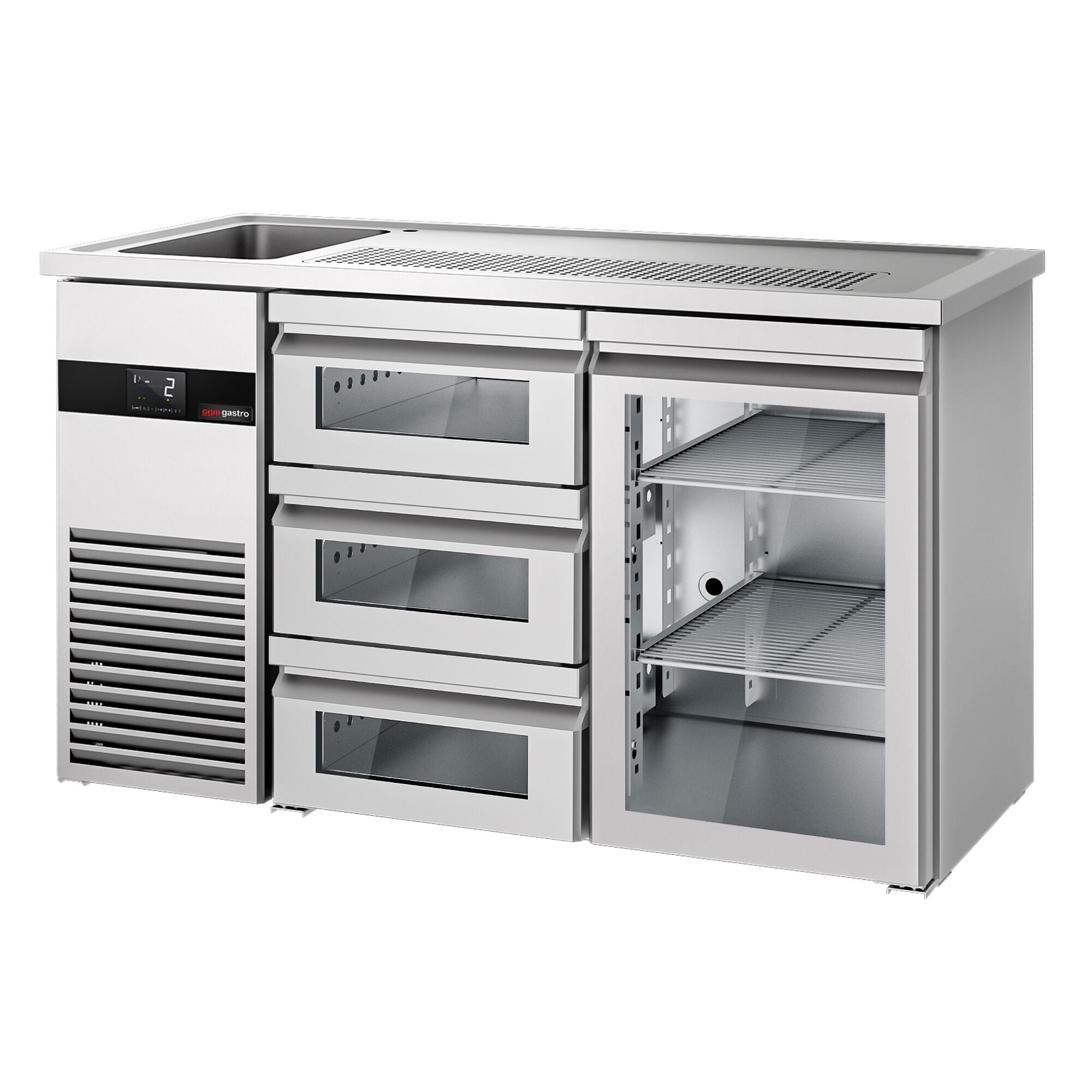 Beer counter premium - 1550x700mm- 1 glass door and 3 glass drawers