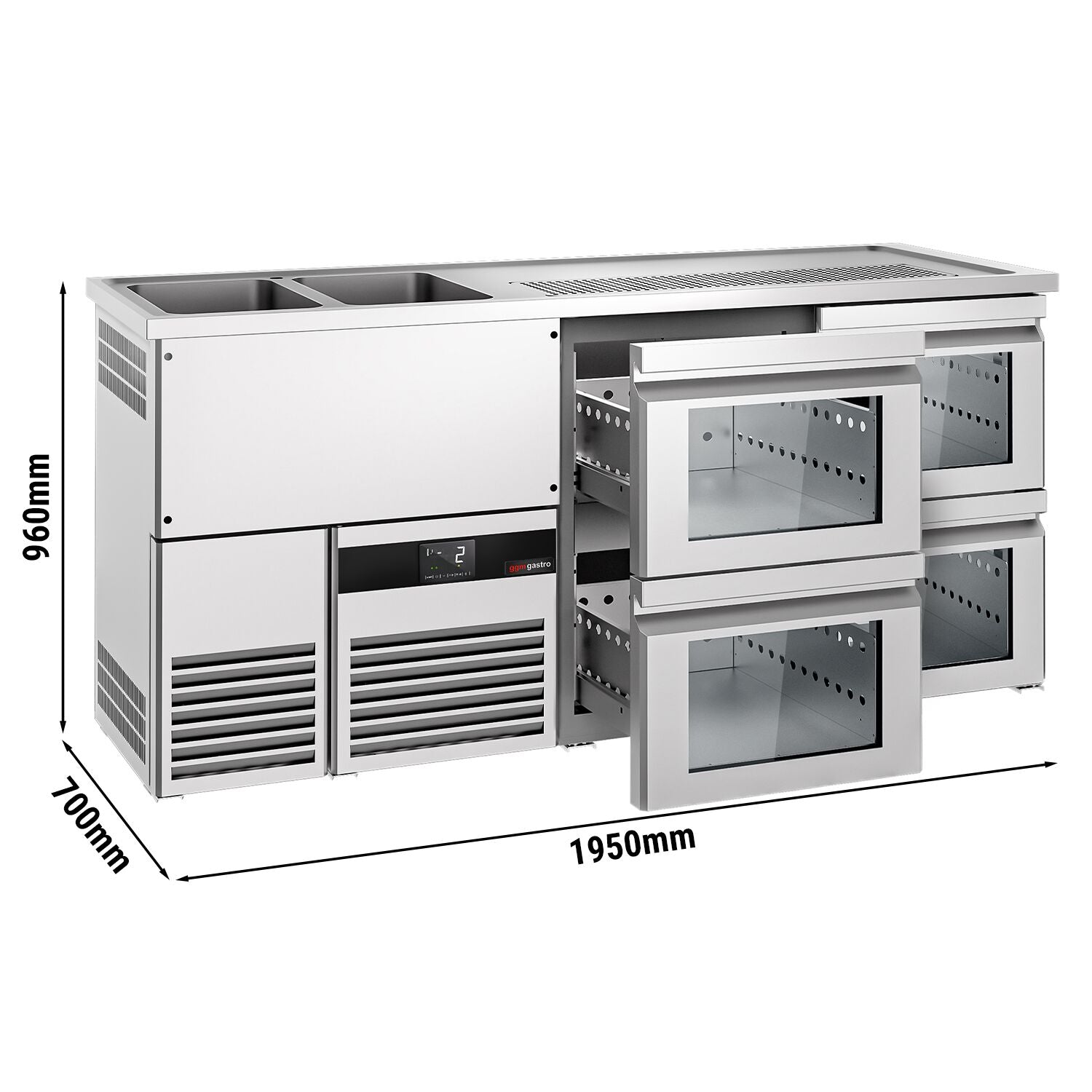 Beer counter - PremIum - 1950x700mm - 4 glass drawer