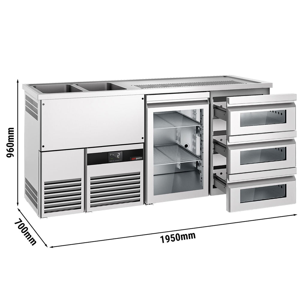 Beer counter premıum - 1950x700mm - 1 glass door and 3 glass drawers