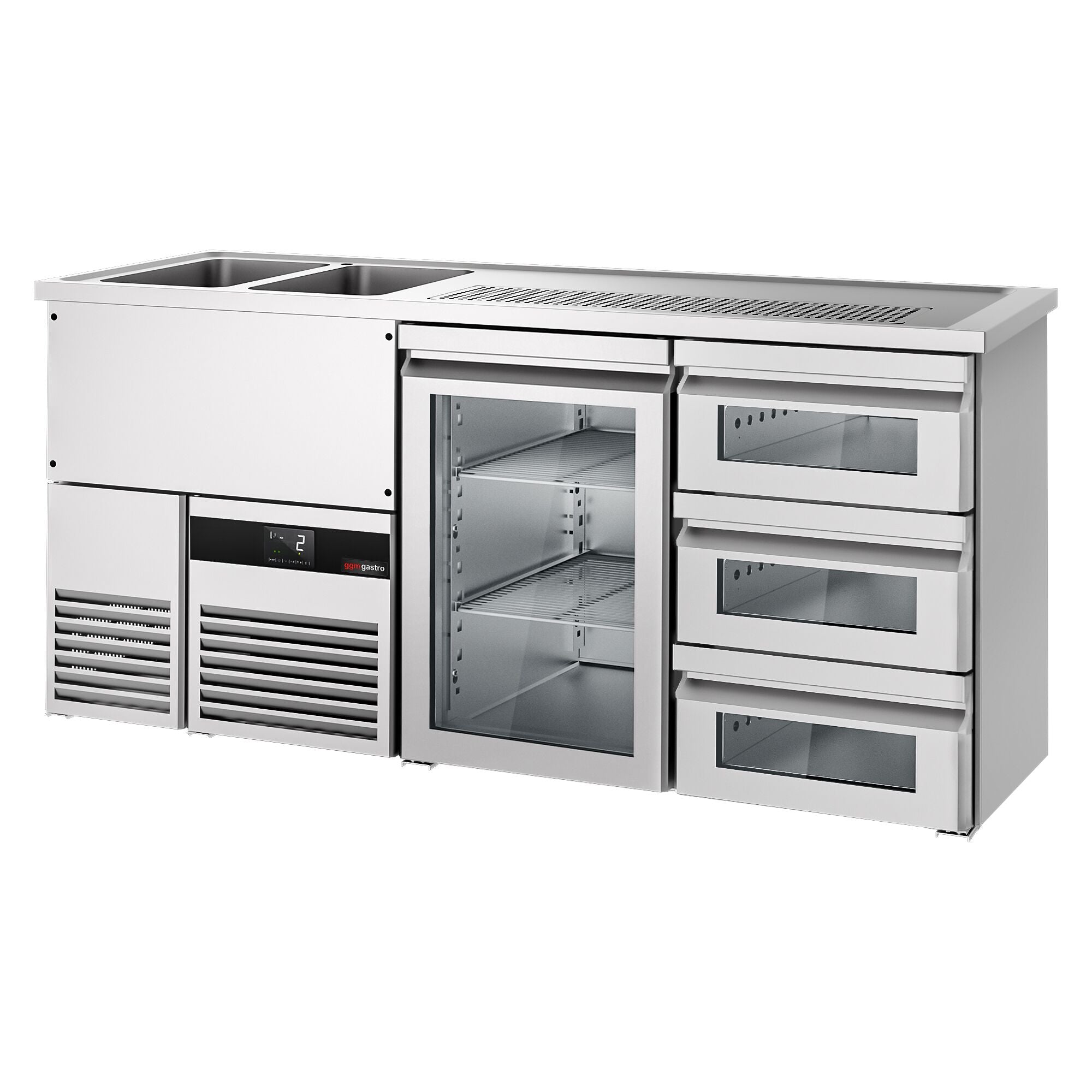 Beer counter premıum - 1950x700mm - 1 glass door and 3 glass drawers