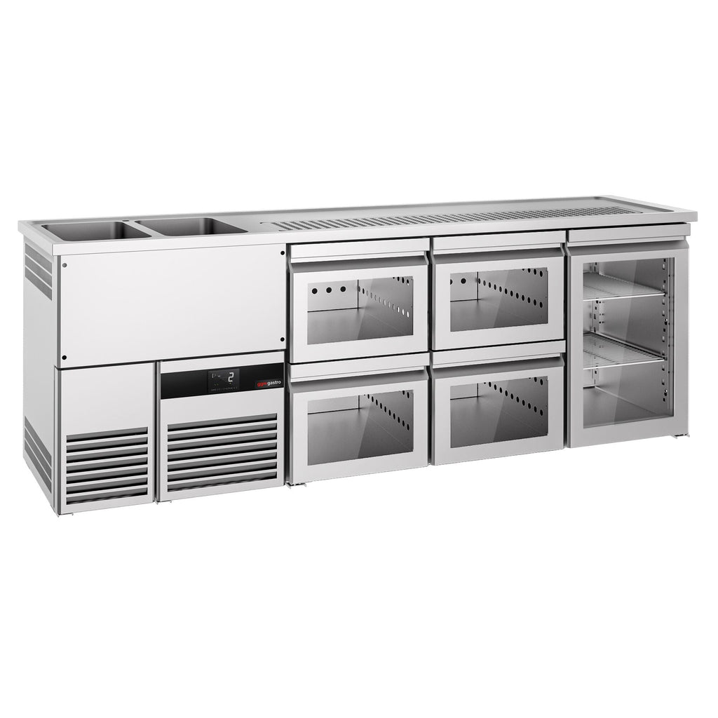 Beer counter premium - 2500x700mm - 1 glass door & 4 glass drawers