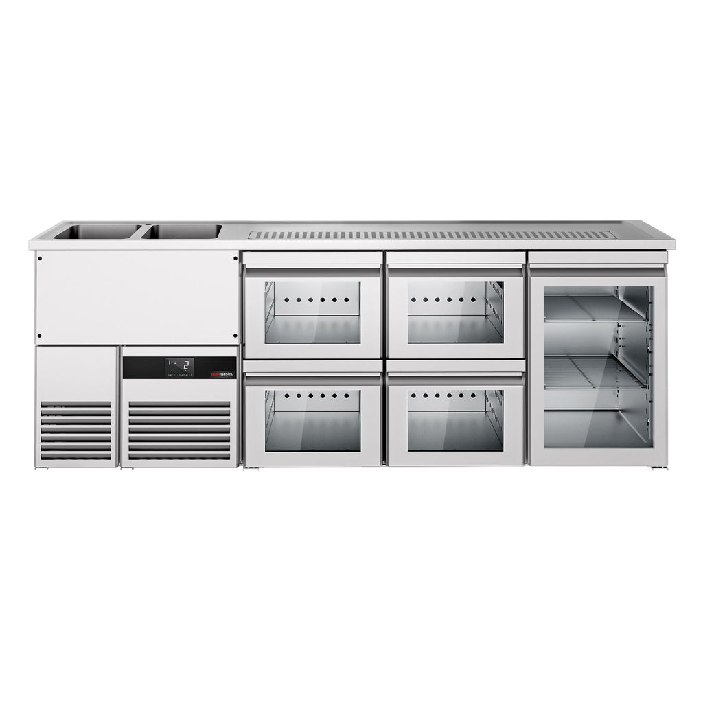 Beer counter premium - 2500x700mm - 1 glass door & 4 glass drawers