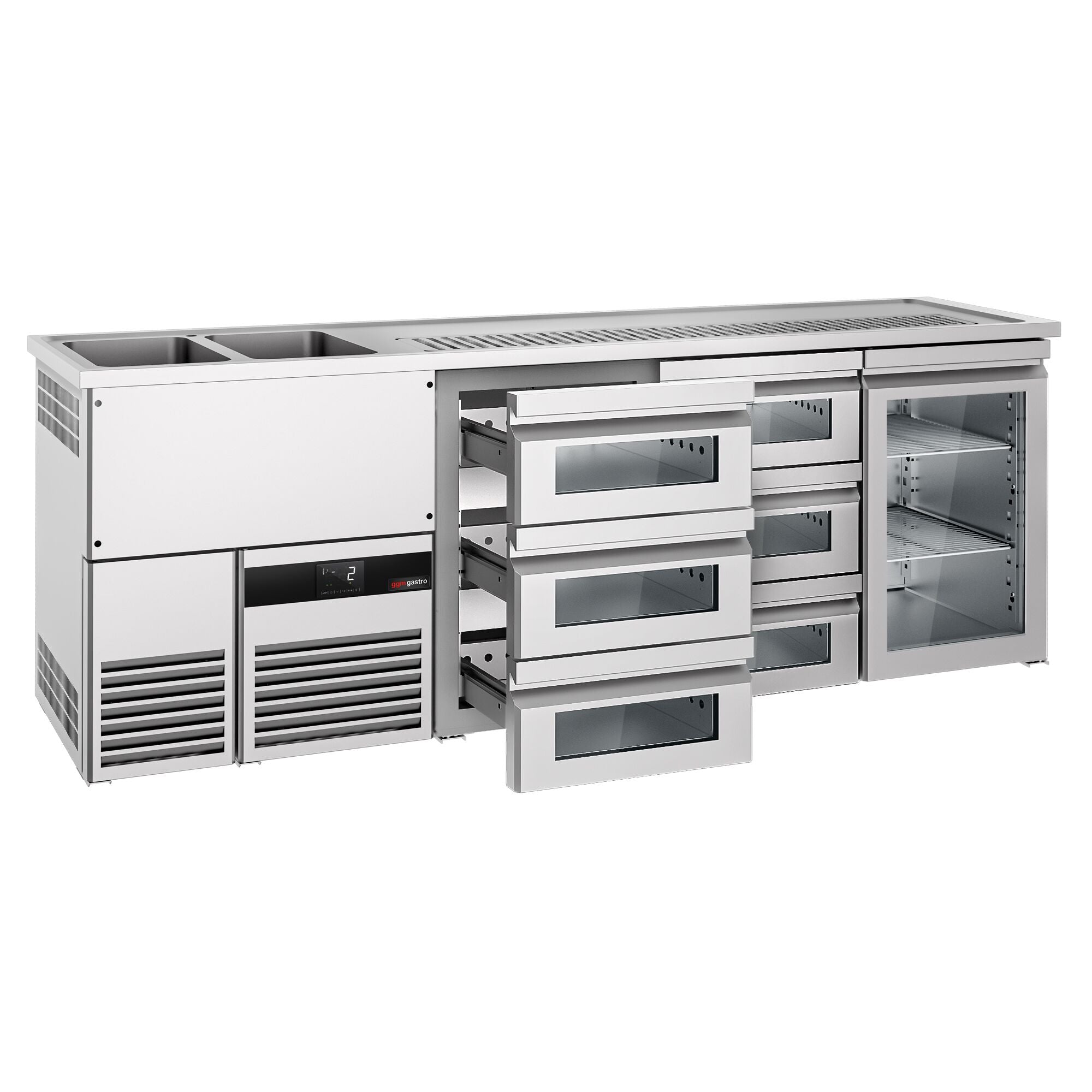 Beer counter premium - 2500x700mm- 1 glass door & 6 glass drawers