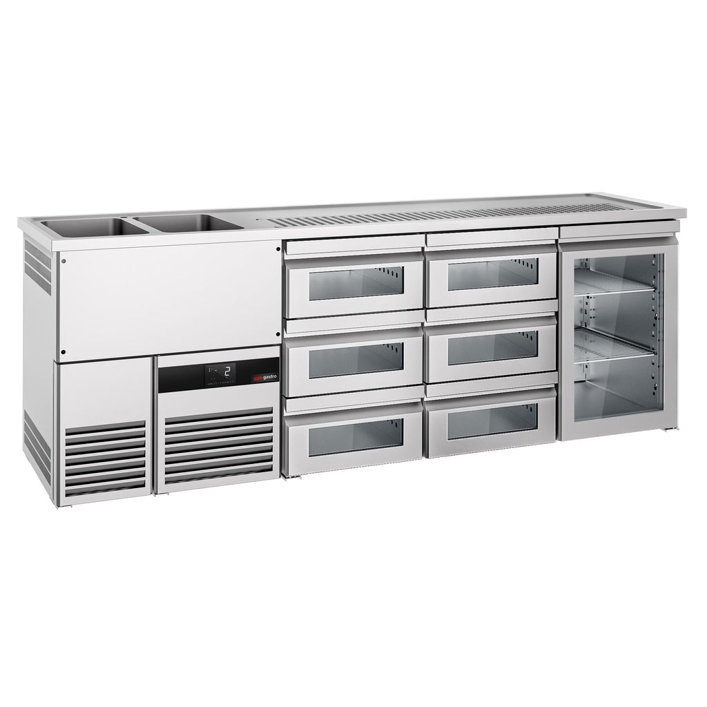 Beer counter premium - 2500x700mm- 1 glass door & 6 glass drawers