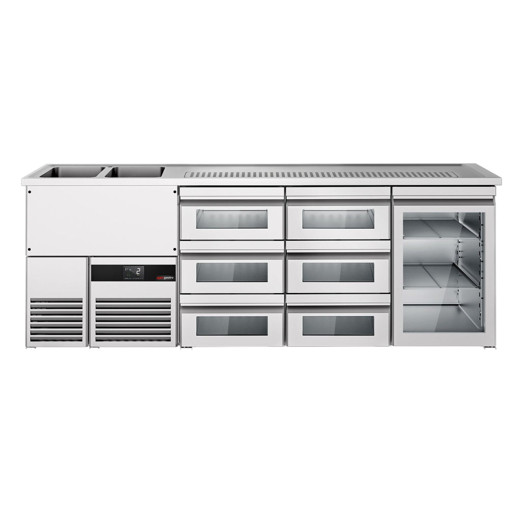 Beer counter premium - 2500x700mm- 1 glass door & 6 glass drawers