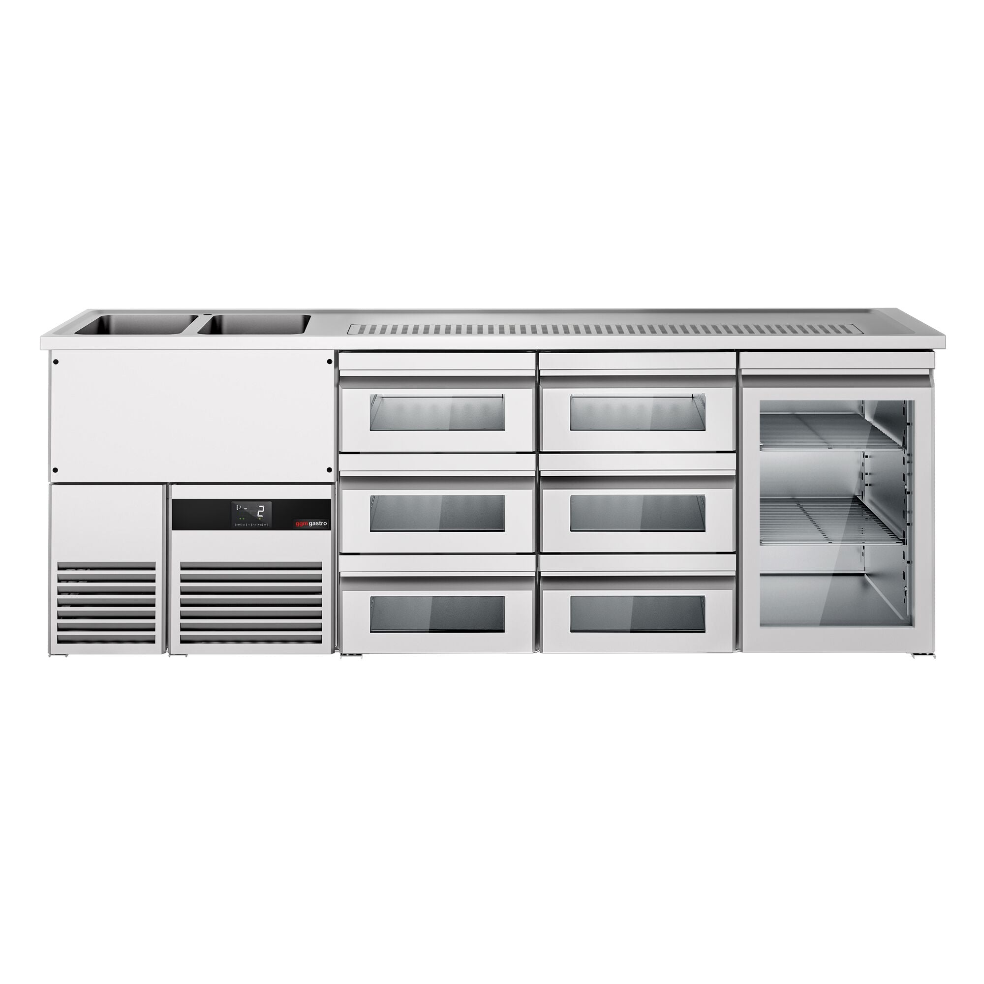 Beer counter premium - 2500x700mm- 1 glass door & 6 glass drawers