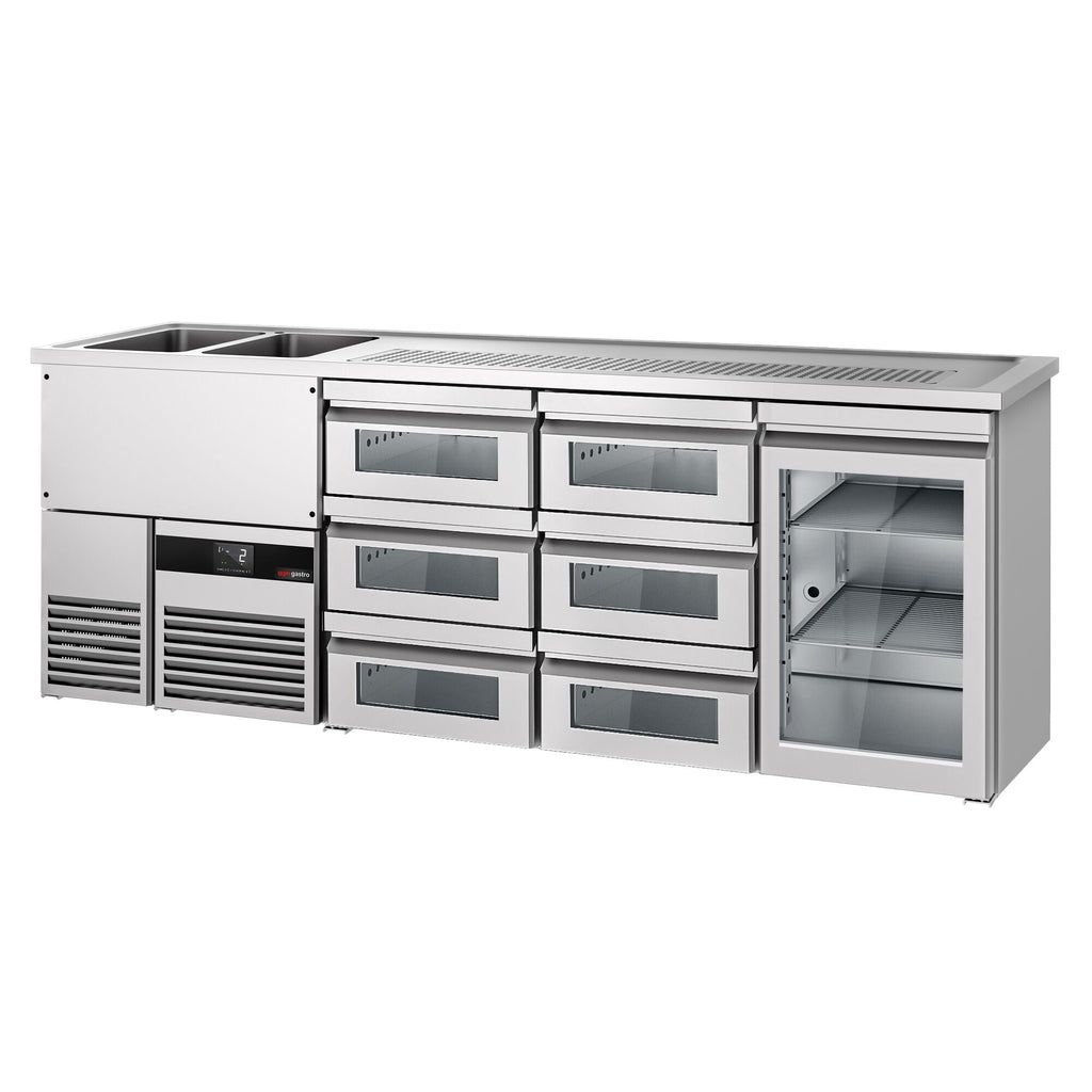 Beer counter premium - 2500x700mm- 1 glass door & 6 glass drawers