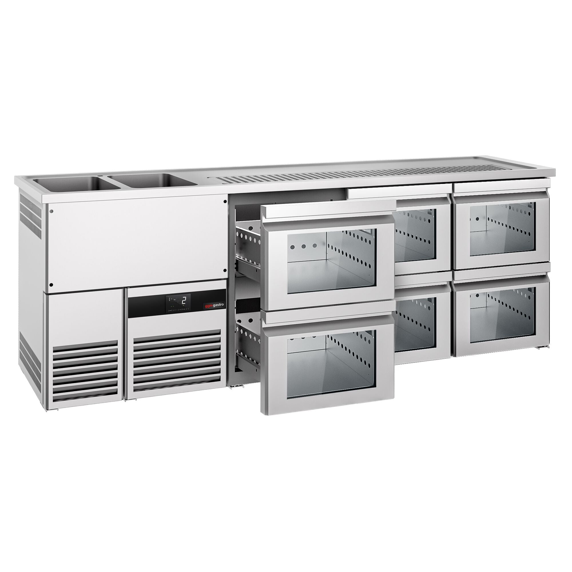 Beer counter premium - 2500x700mm - 6 glass drawers