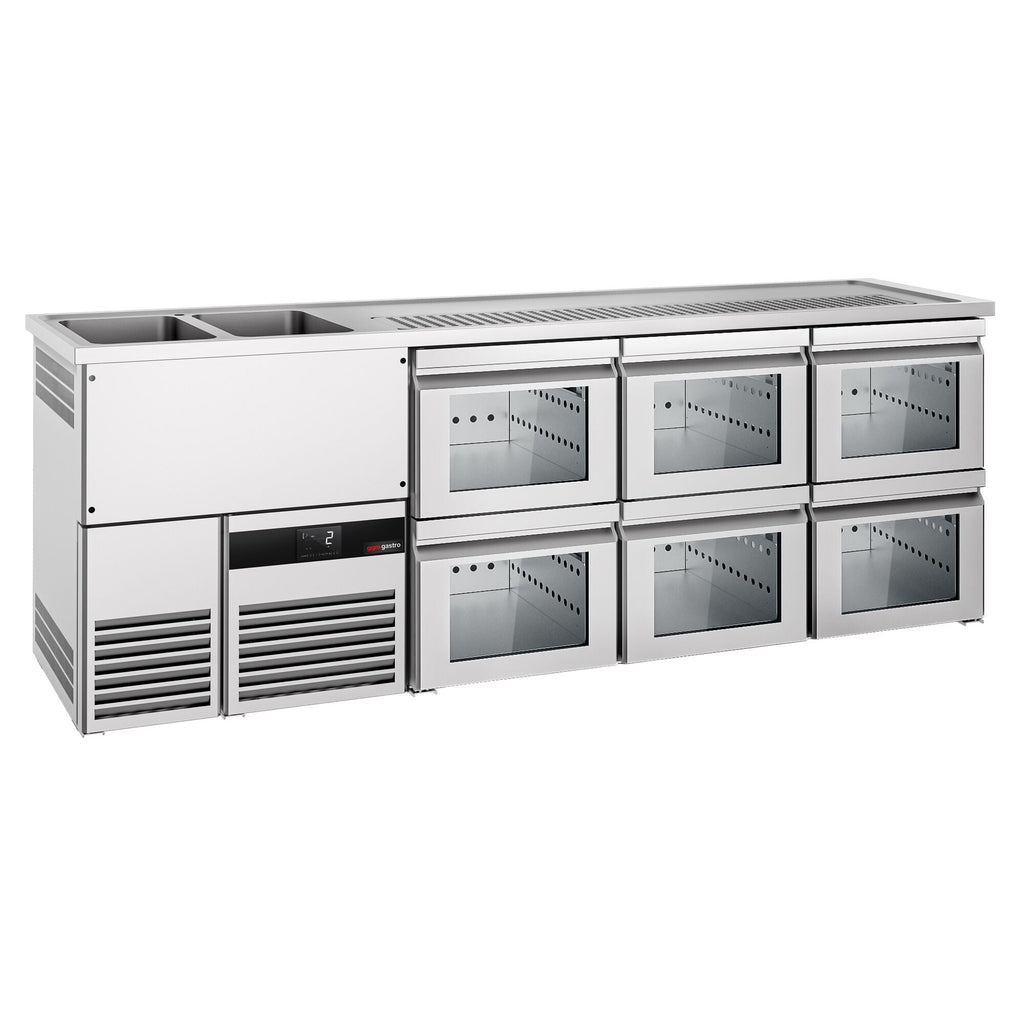 Beer counter premium - 2500x700mm - 6 glass drawers