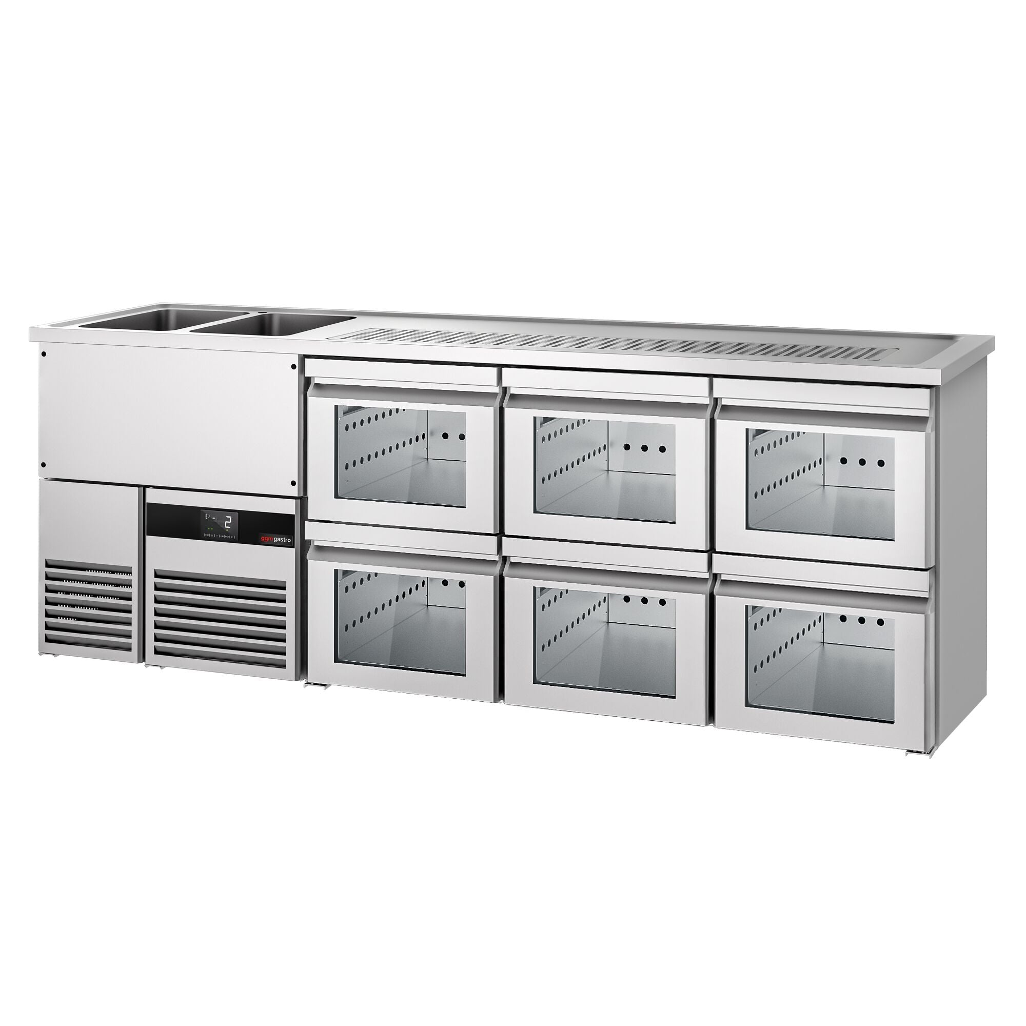 Beer counter premium - 2500x700mm - 6 glass drawers