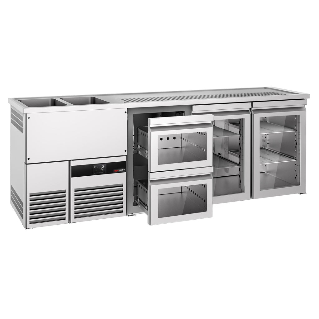 Beer counter premium - 2500x700mm - 2 glass doors & 2 glass drawers