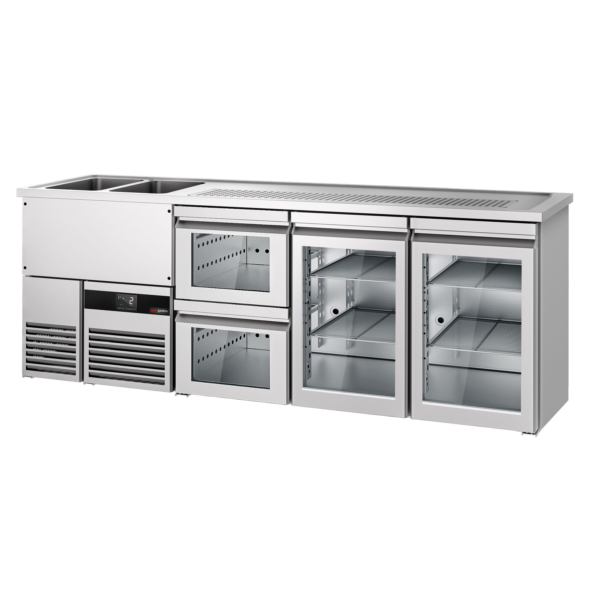Beer counter premium - 2500x700mm - 2 glass doors & 2 glass drawers