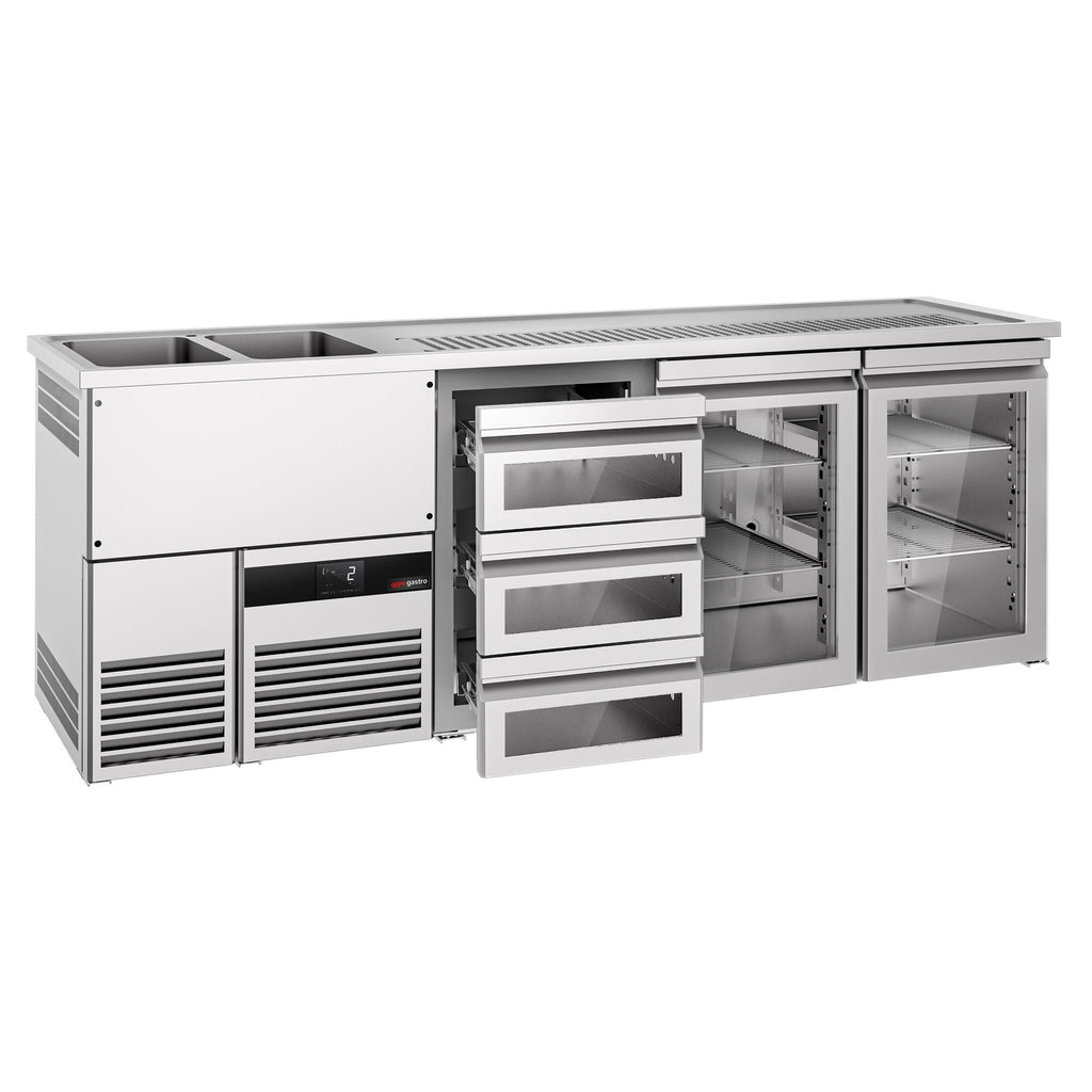 Beer counter premium - 2500x700mm- 2 glass doors & 3 glass drawers