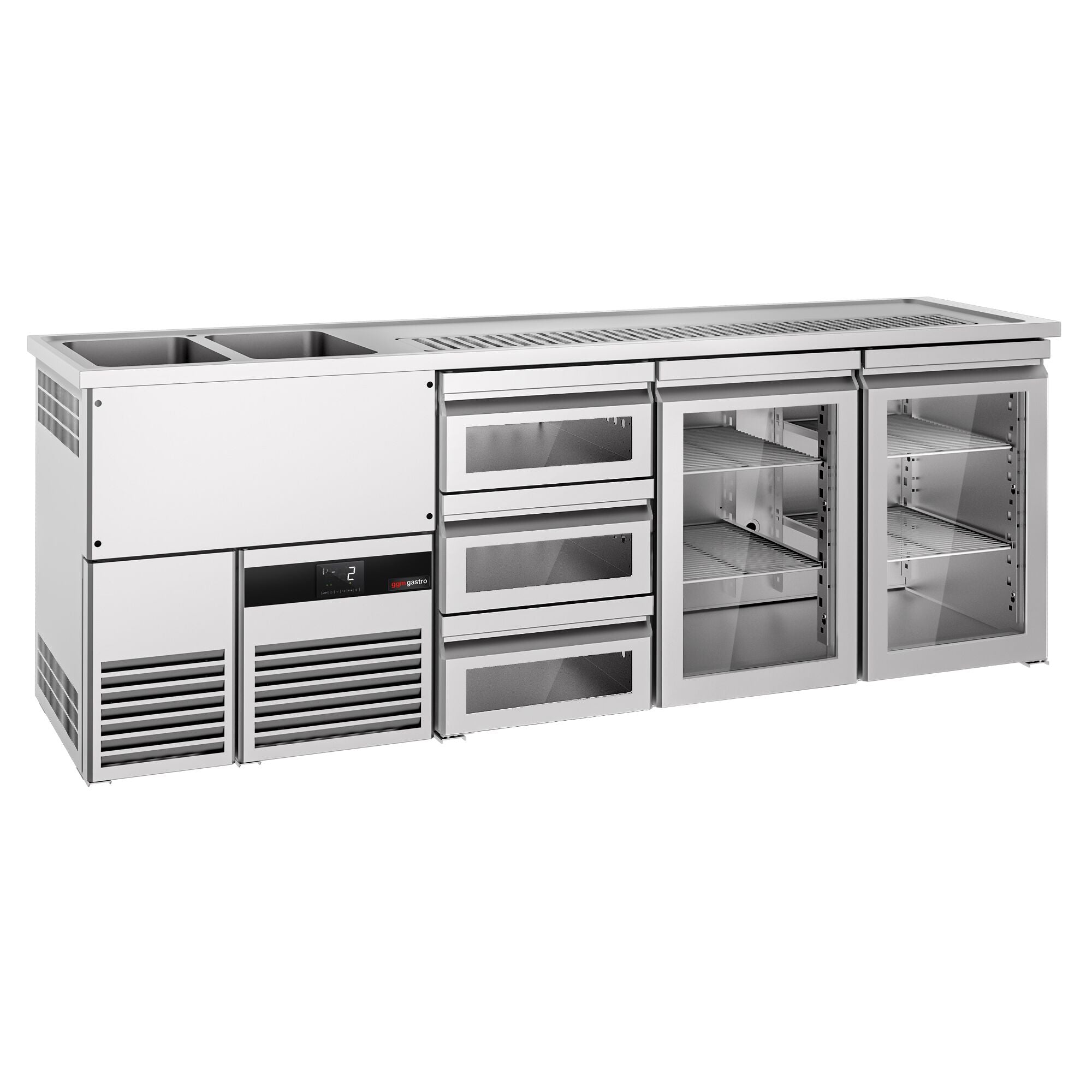 Beer counter premium - 2500x700mm- 2 glass doors & 3 glass drawers
