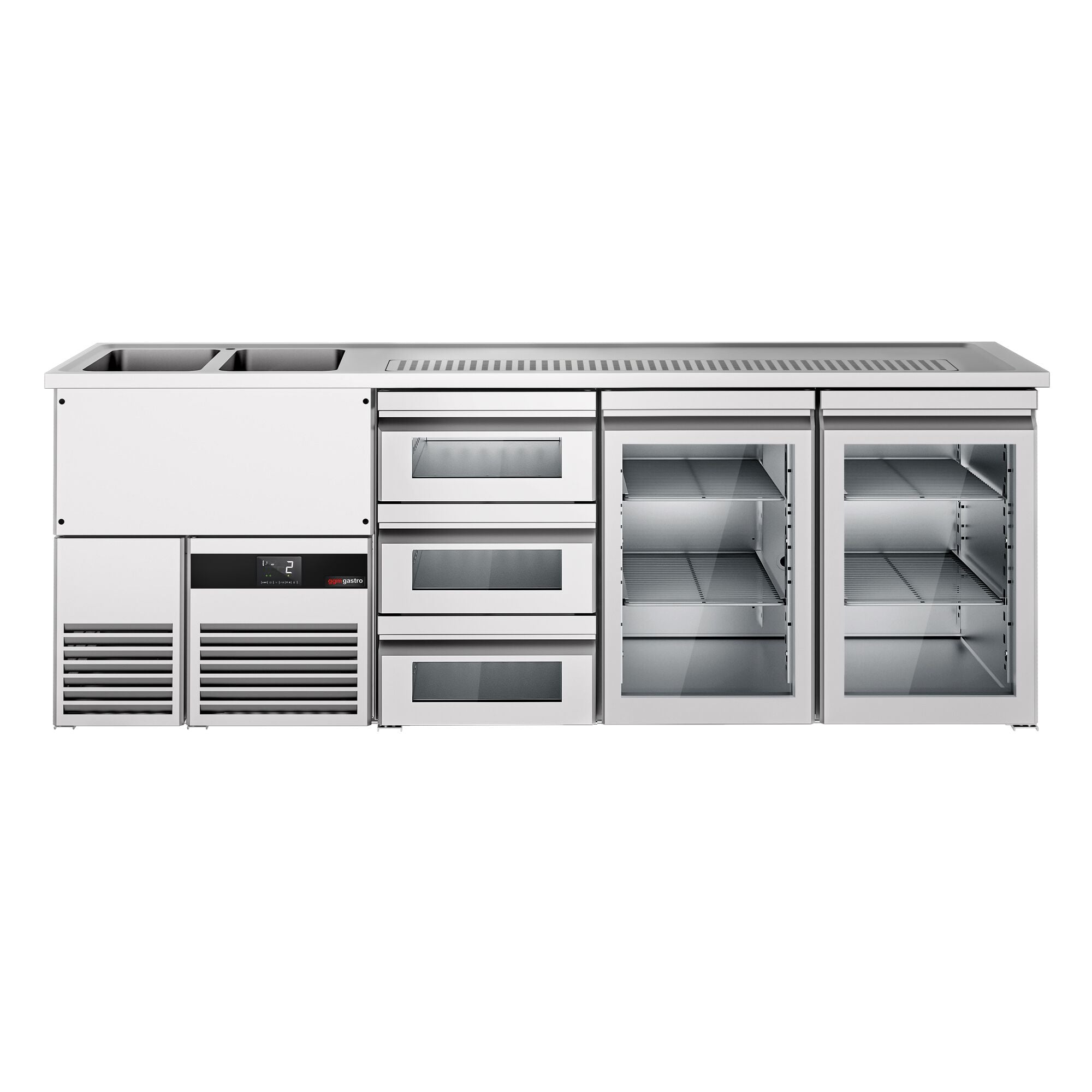 Beer counter premium - 2500x700mm- 2 glass doors & 3 glass drawers