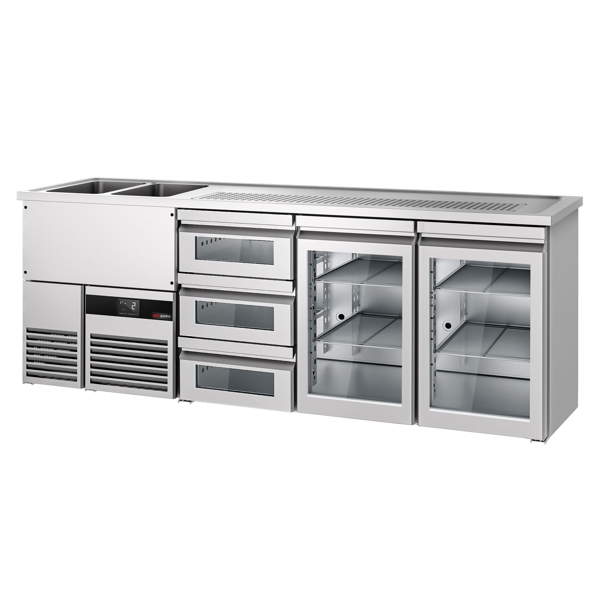 Beer counter premium - 2500x700mm- 2 glass doors & 3 glass drawers