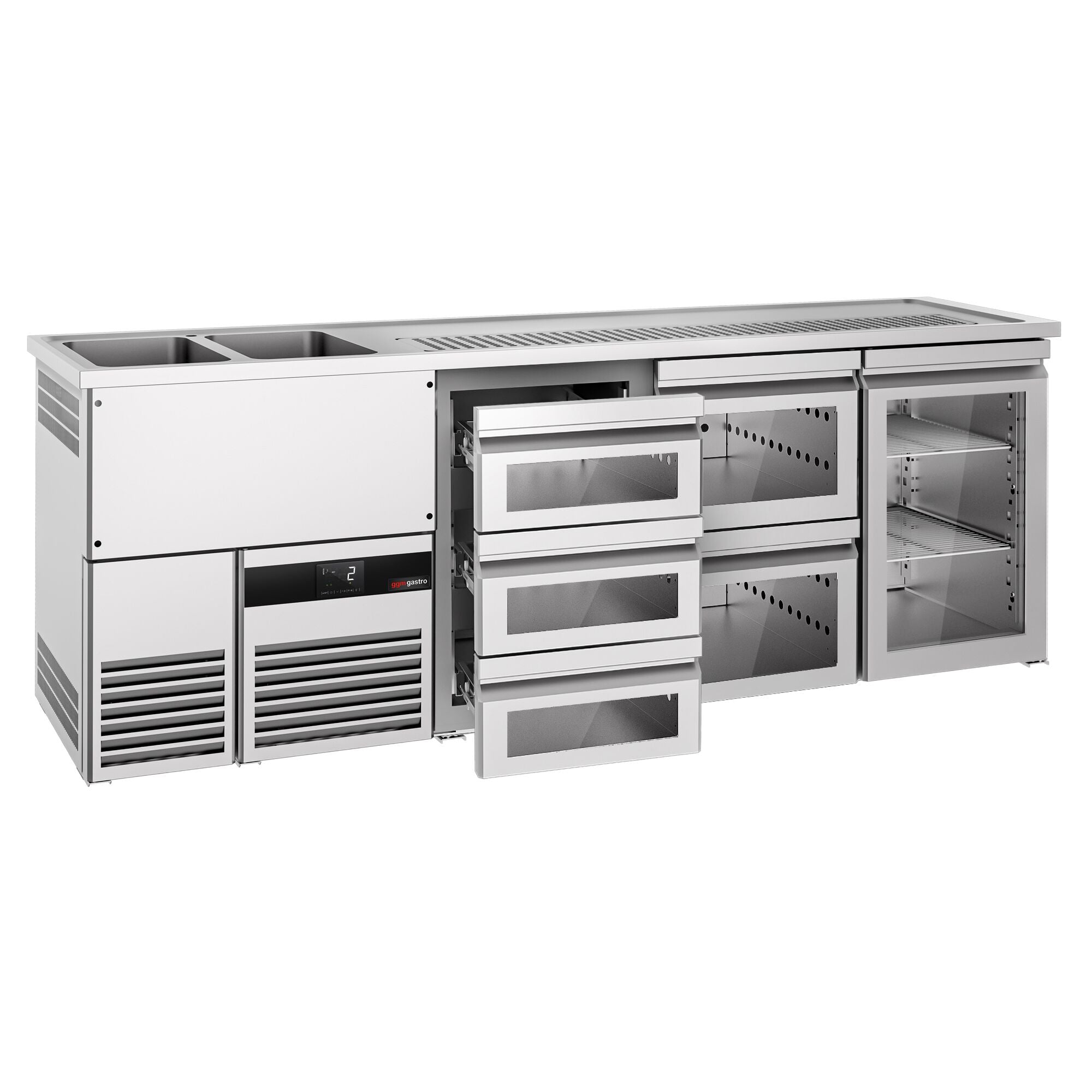 Beer counter premium - 2500x700mm- 1 glass door with 1 glass drawer