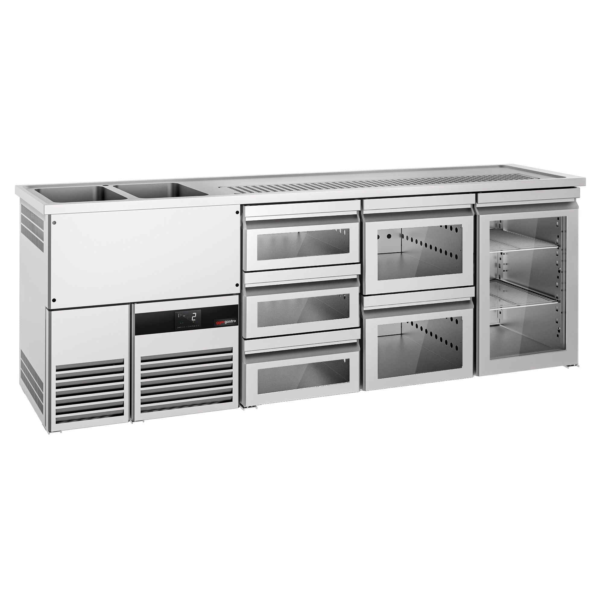 Beer counter premium - 2500x700mm- 1 glass door with 1 glass drawer