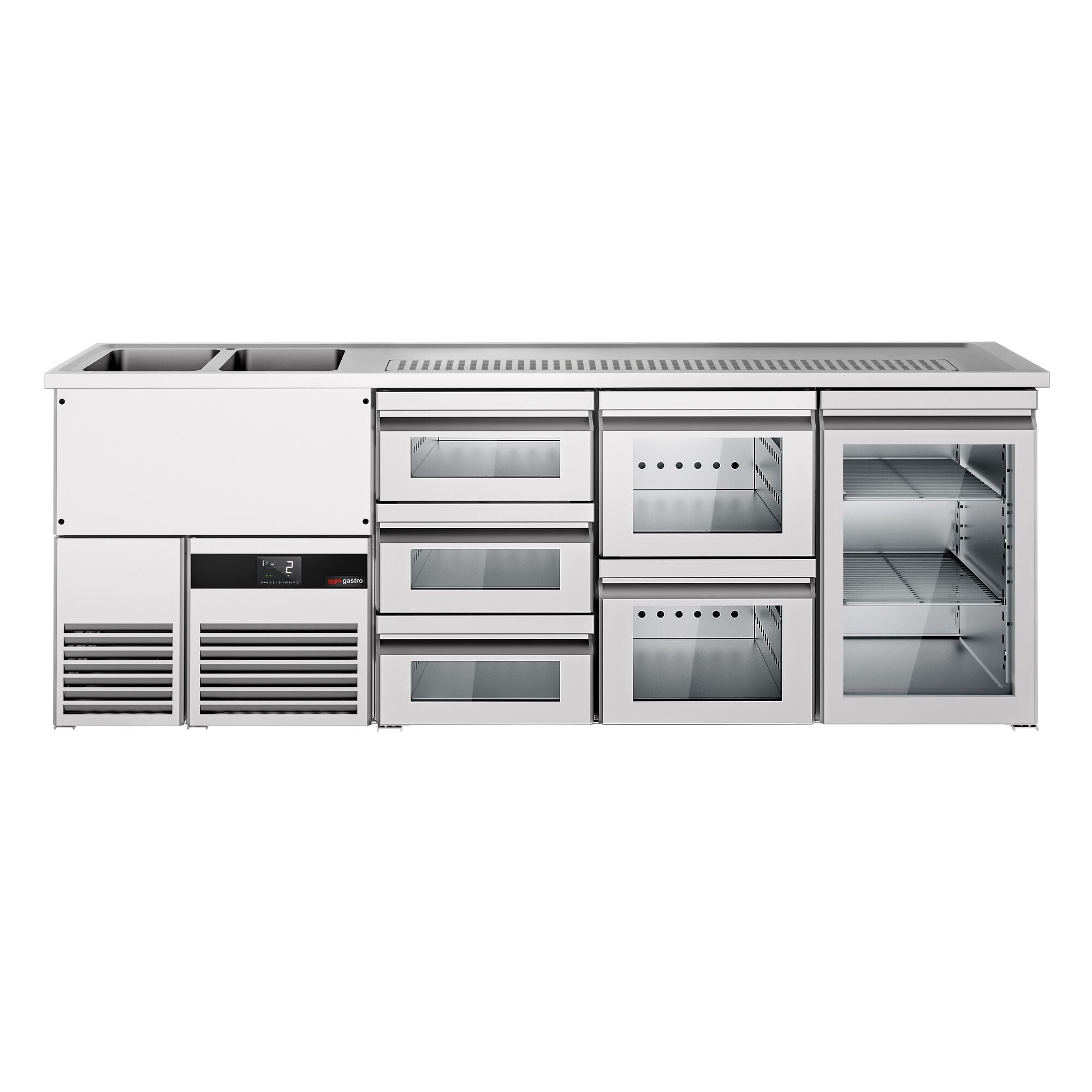 Beer counter premium - 2500x700mm- 1 glass door with 1 glass drawer
