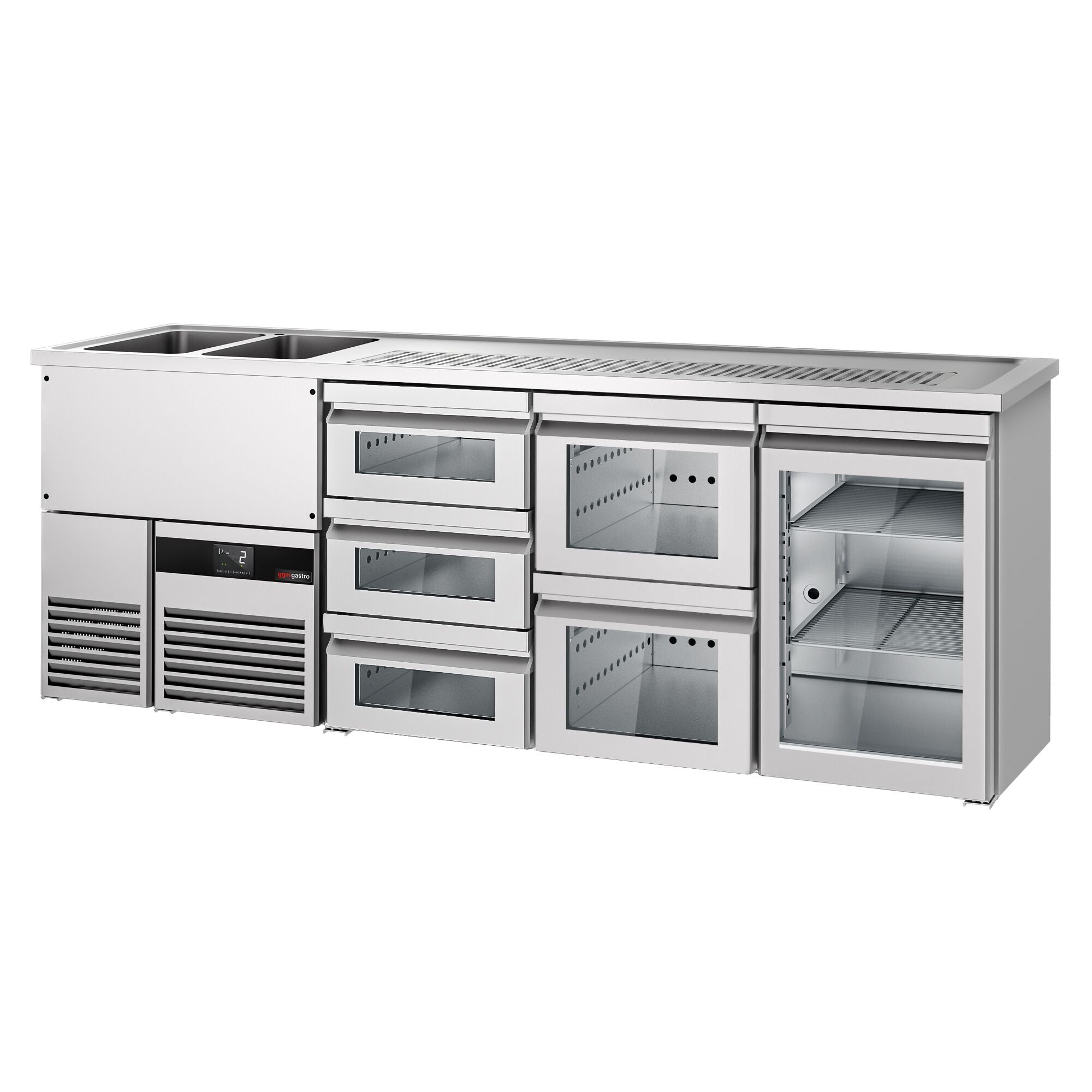 Beer counter premium - 2500x700mm- 1 glass door with 1 glass drawer