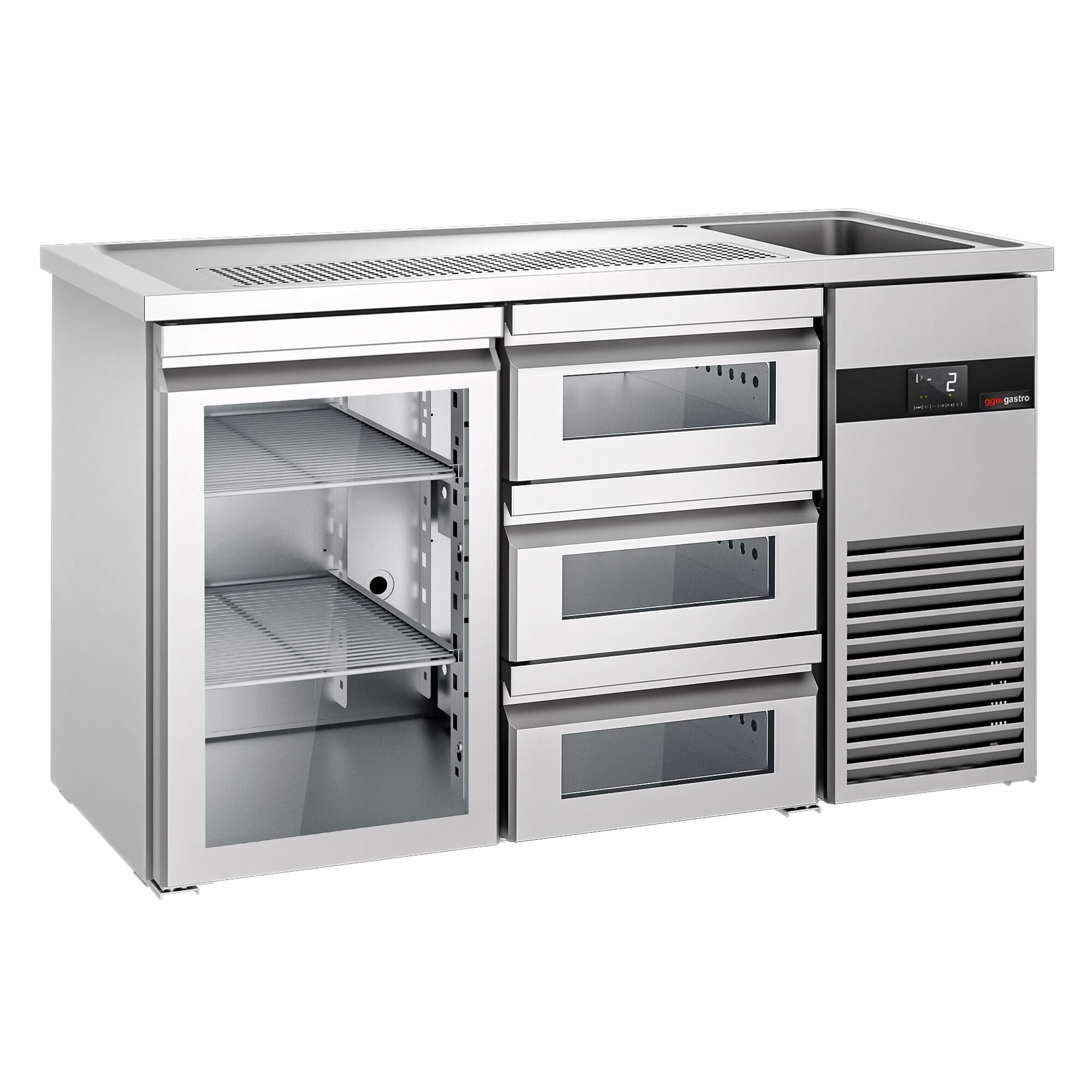 Beer counter premium - 1550x700mm- single glass door and 3 glass drawers
