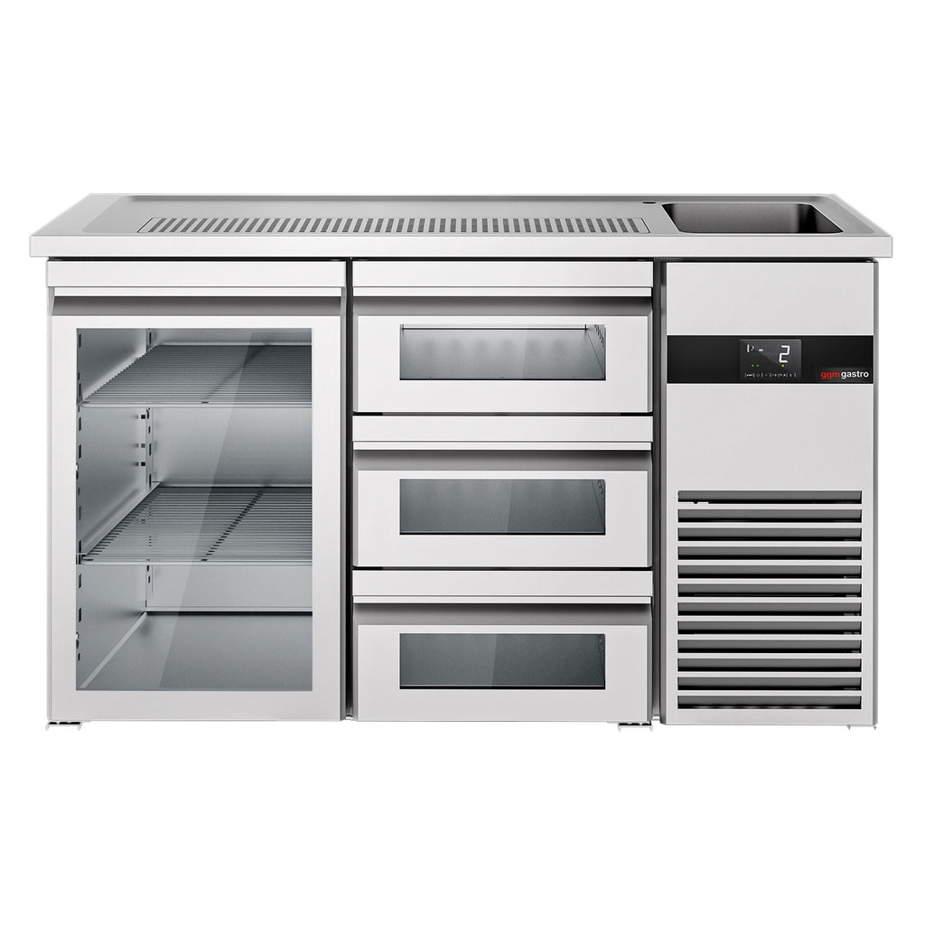 Beer counter premium - 1550x700mm- single glass door and 3 glass drawers