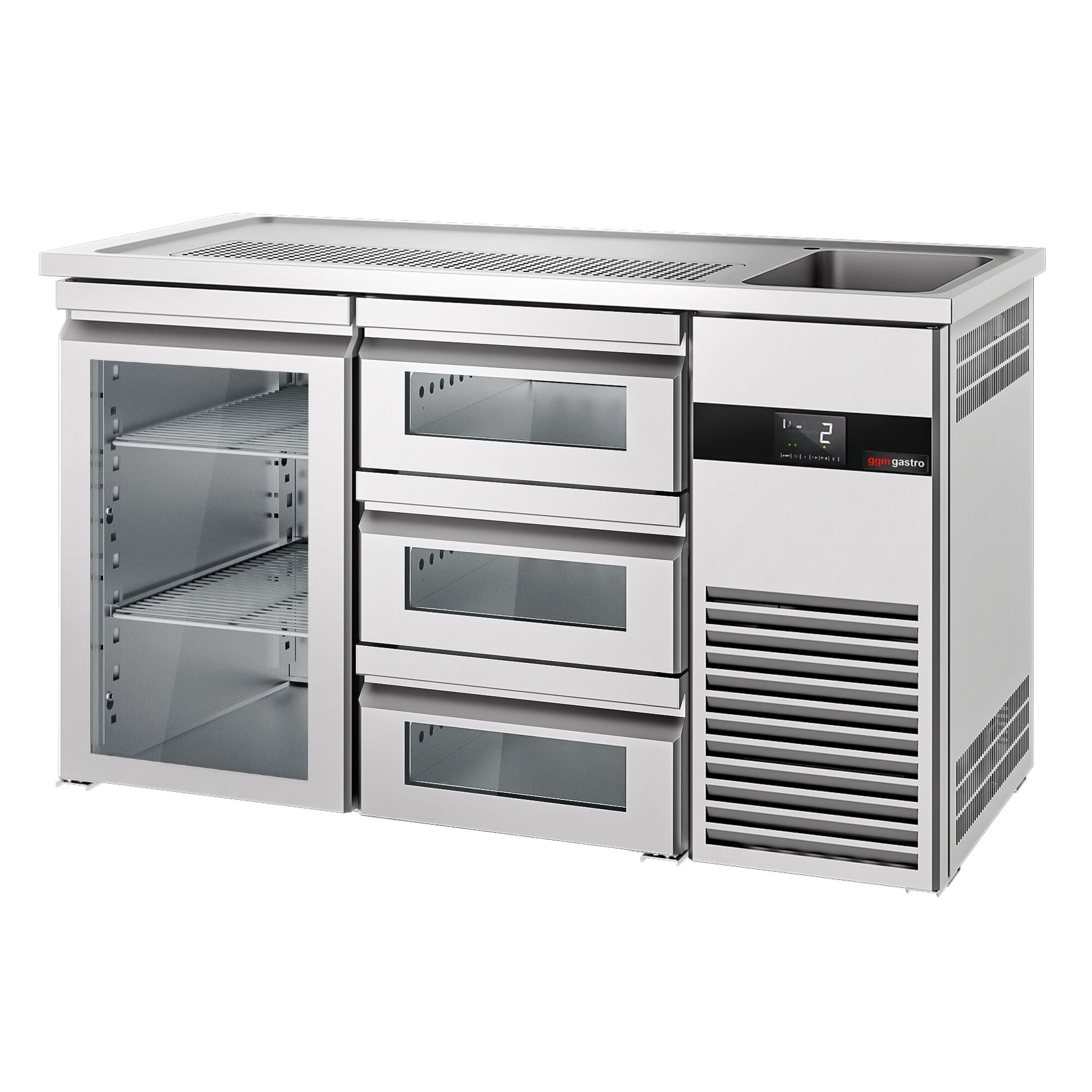 Beer counter premium - 1550x700mm- single glass door and 3 glass drawers